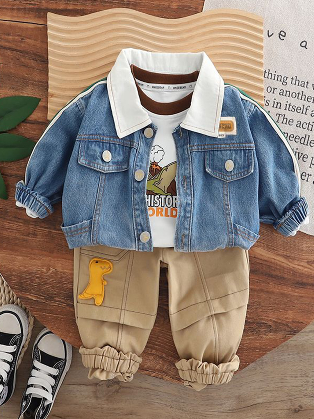StyleCast x Revolte Boys Printed Pure Cotton T-shirt and Shirt with Trousers