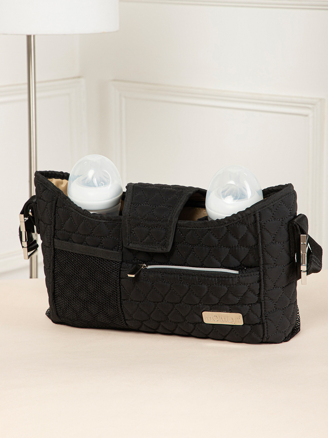 MOMLyf Truva Stroller Caddy Quilted Side Bag - Black