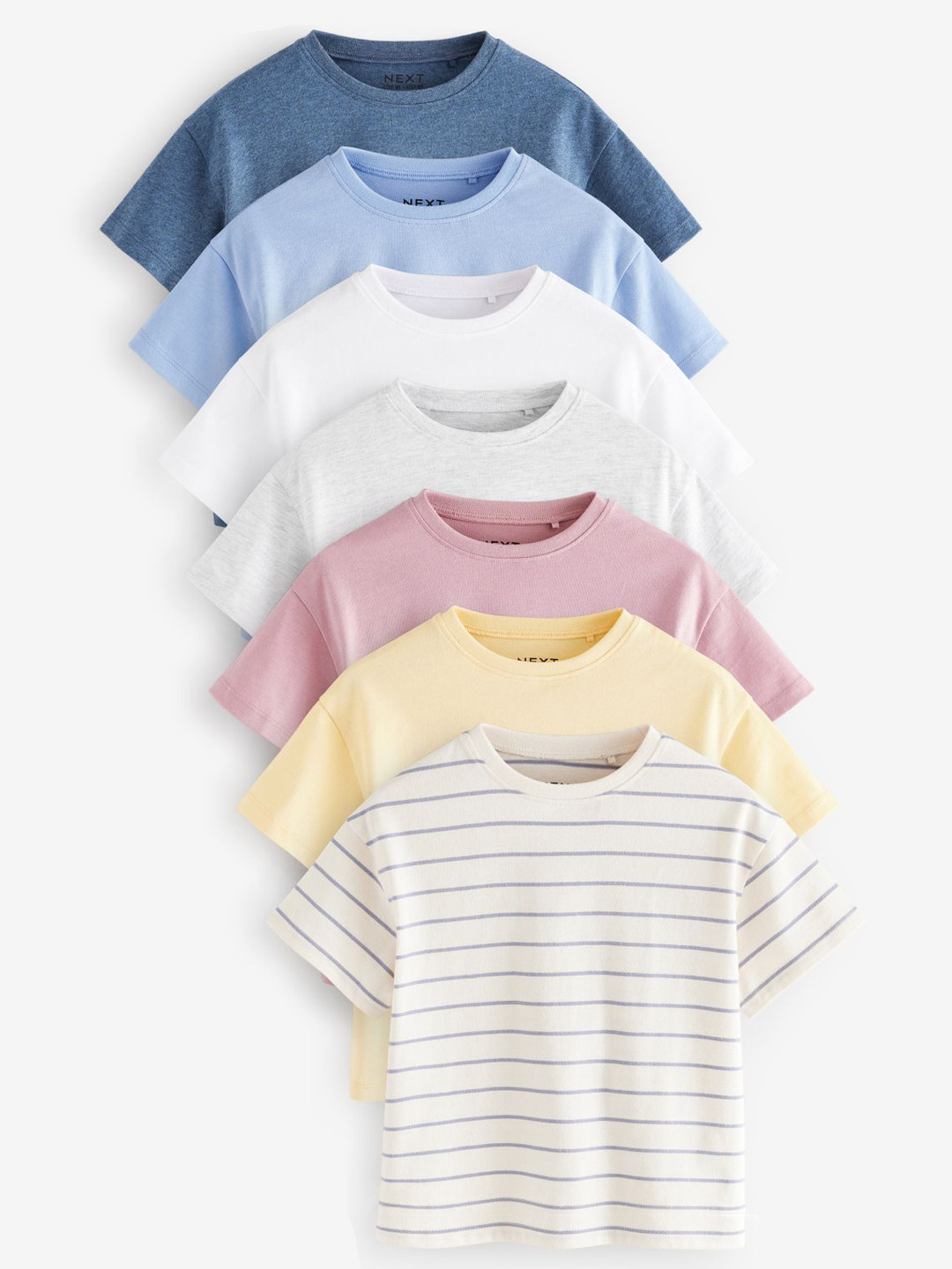 NEXT Girls Pack Of 7 Drop-Shoulder Sleeves Pure Cotton T-Shirt