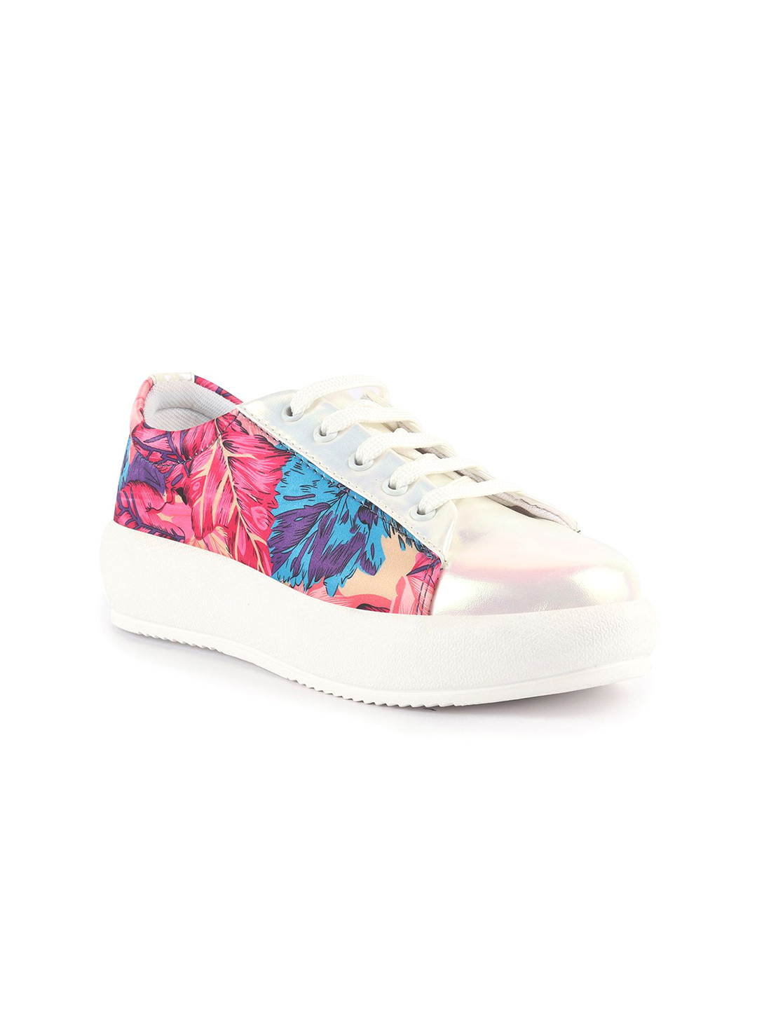 FAUSTO Women Glossy Floral Print Lace Up Glossy Floral Print Lace Up Sneakers