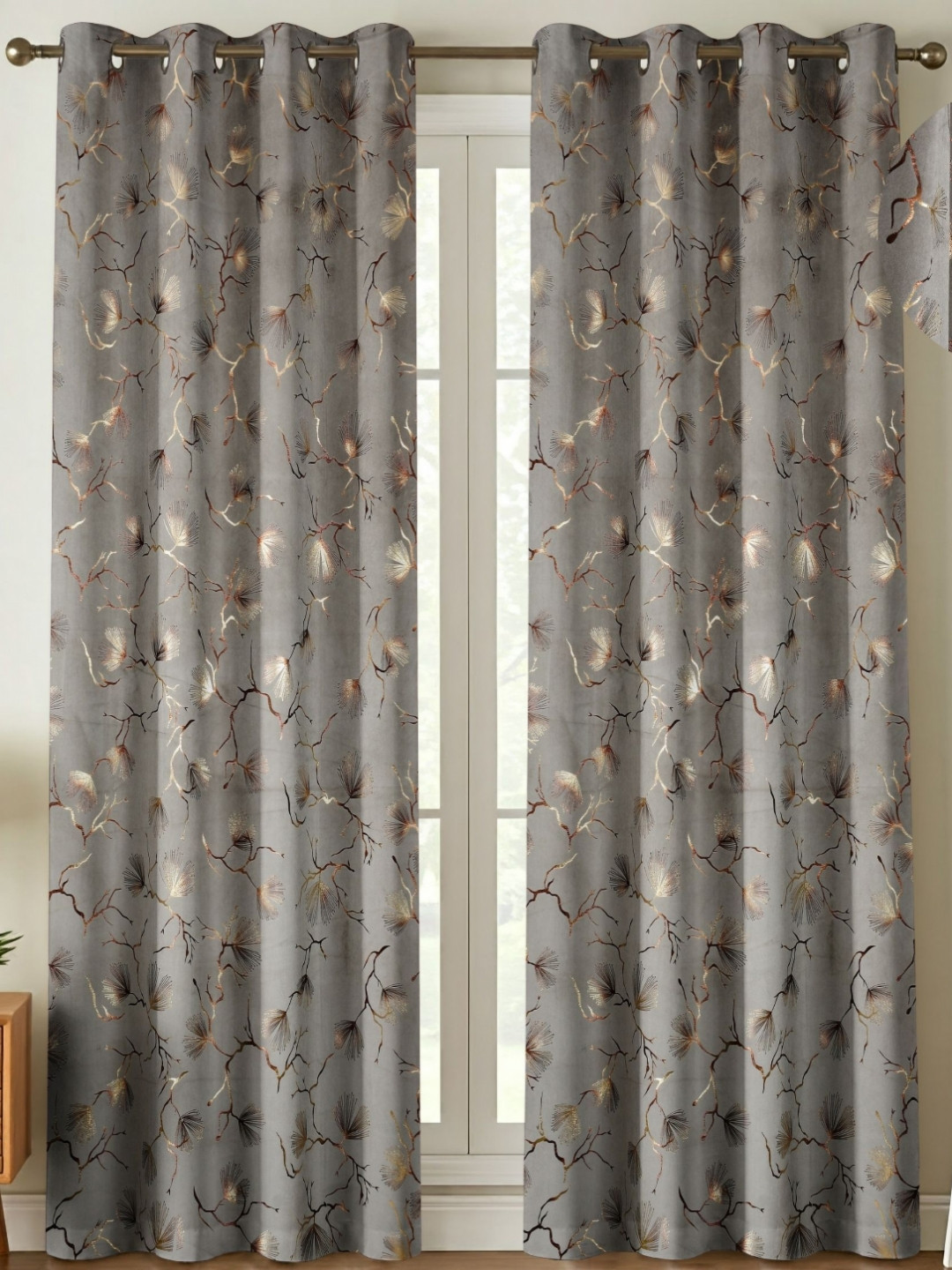 GEET CREATIONS Beige & Gold Abstract Printed Room Darkening Long Door Curtain