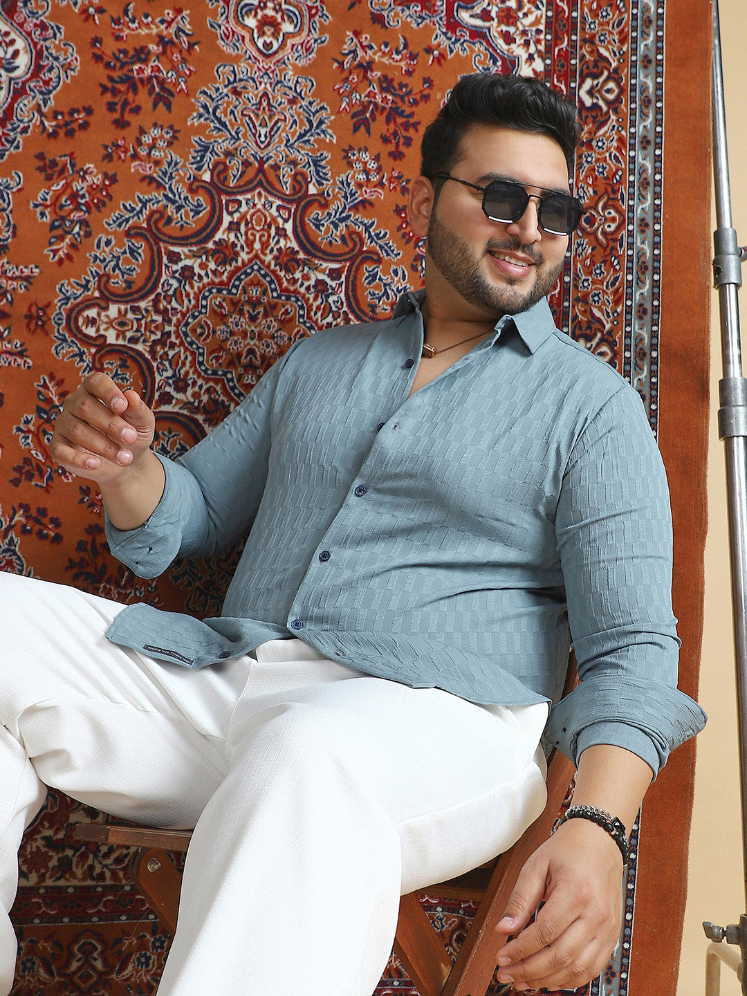 Instafab Plus Tactile Comfort Relaxed Fit Geometric Textured Obelisk Shirt