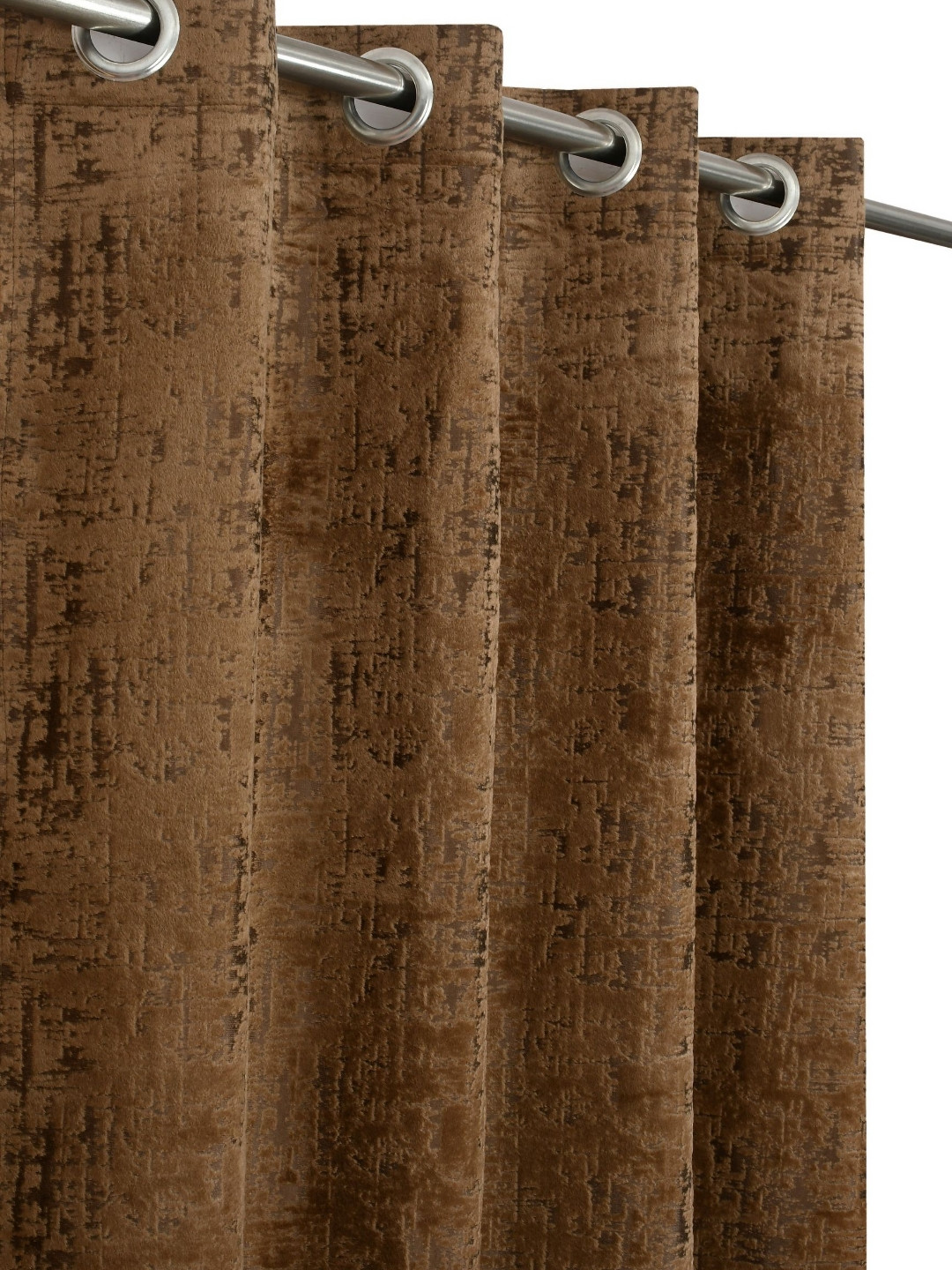GEET CREATIONS Brown & Black 2 Pieces Textured Room Darkening Velvet Window Curtains