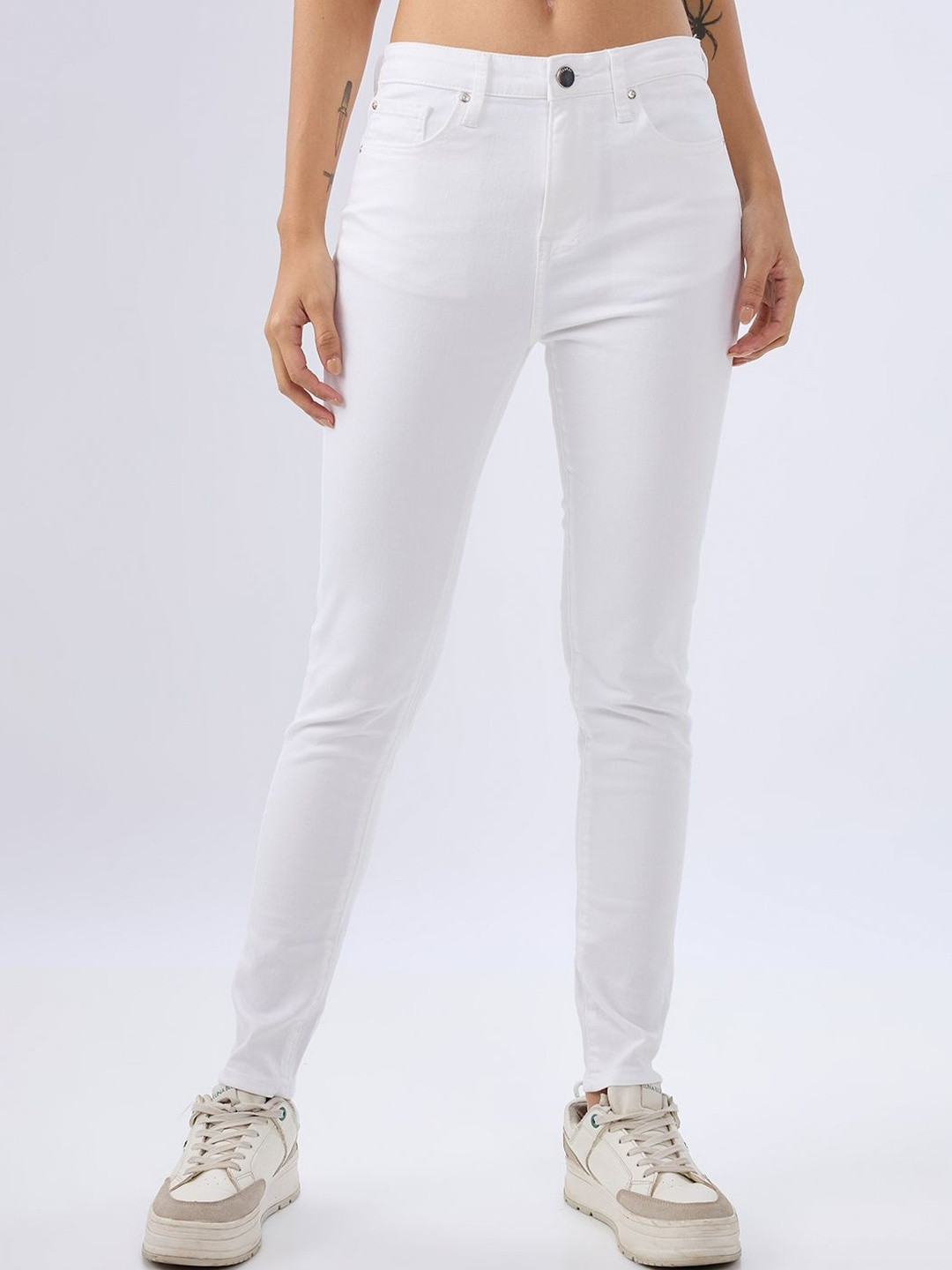 Spykar White Super Skinny Fit High Rise Jeans For Women