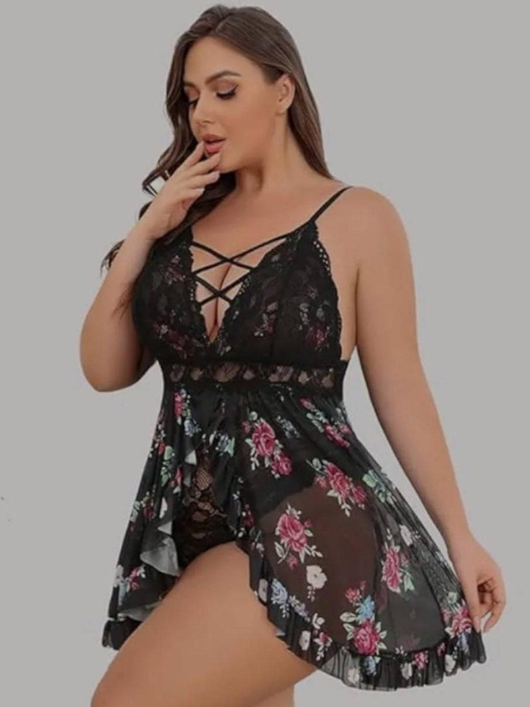 HOT BEES Women Printed Shoulder Straps Baby Doll