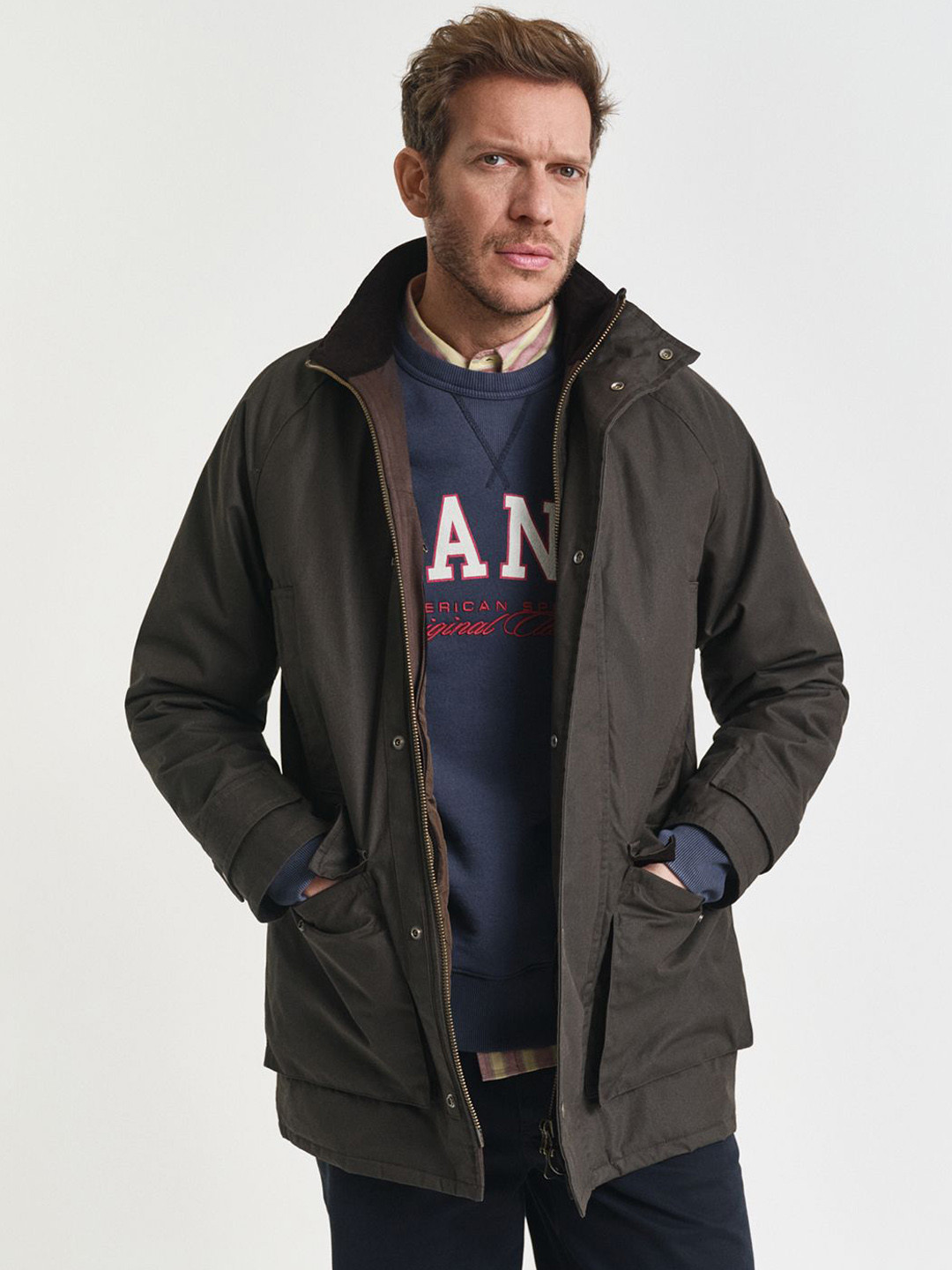 GANT Stand Collar Open Front Double Decker Jacket