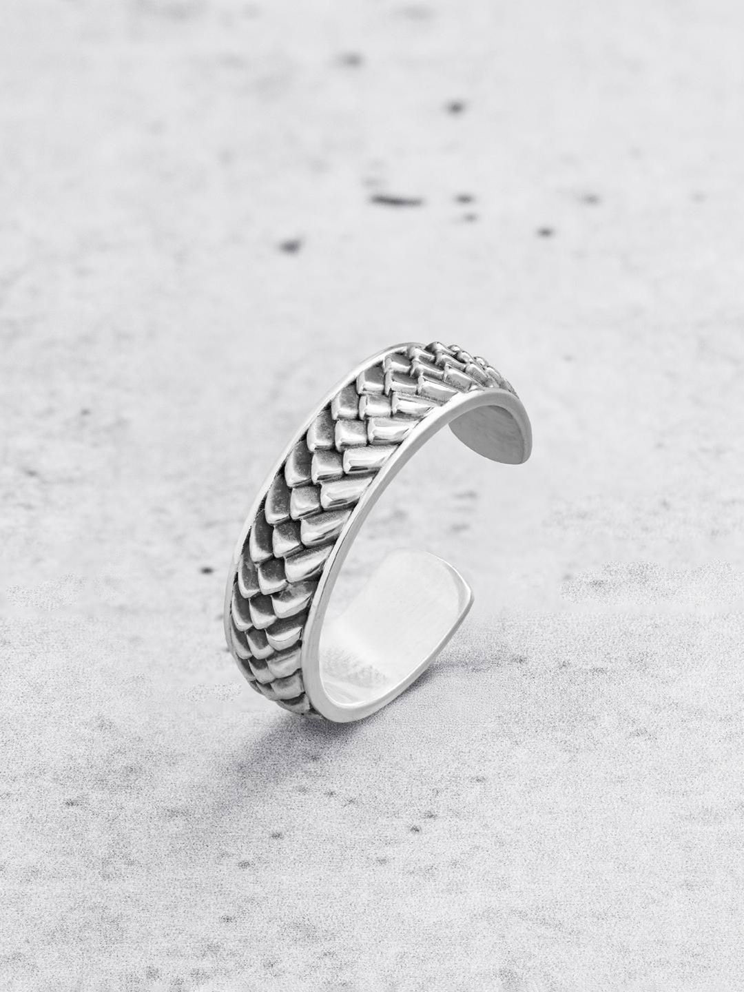ORIONZ Men Sterling Silver Dragon Scale Adjustable Finger Ring
