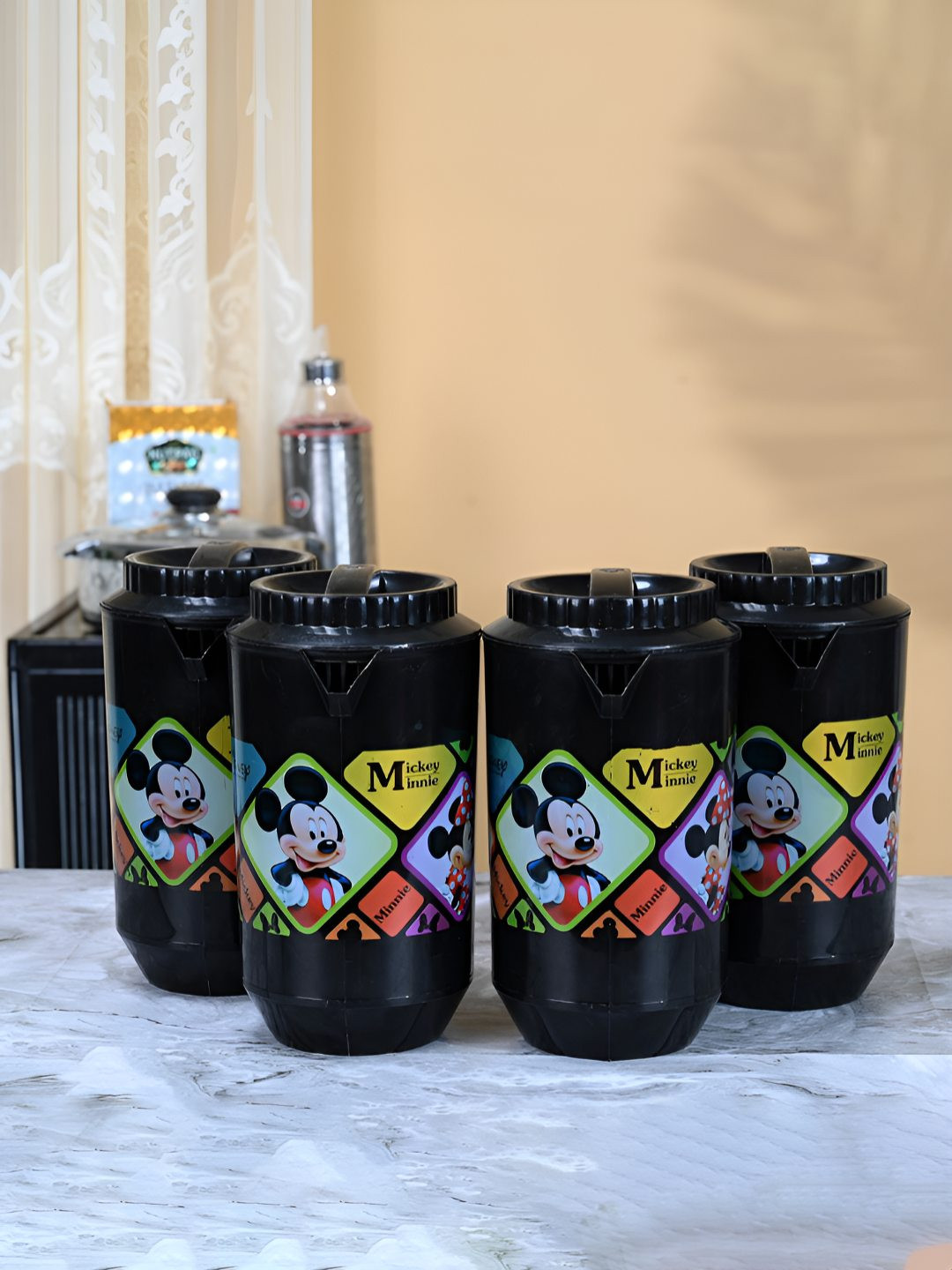 Aura Black & Blue 4 Pieces Printed Water Jugs-2 L