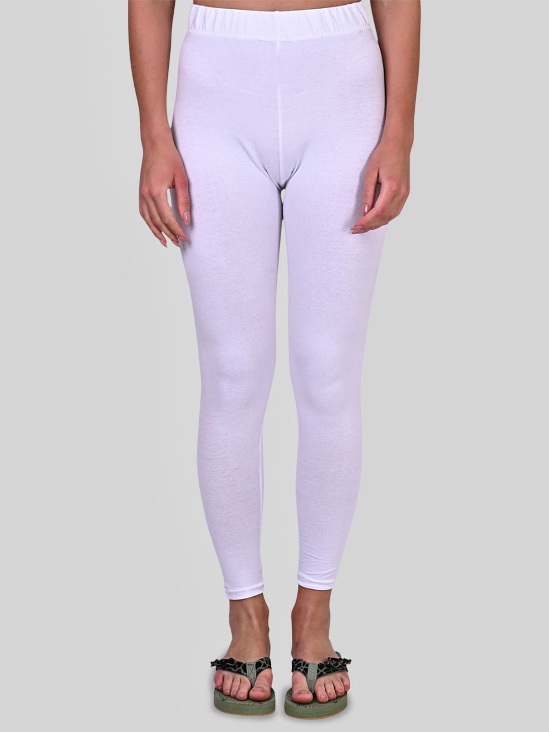 ZAYANQA Women Slim-Fit Ankle-Length Stretchable Cotton White Leggings