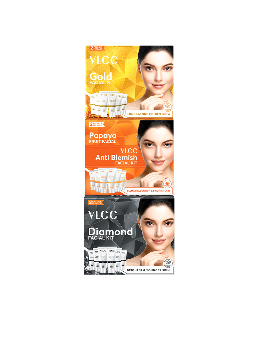 VLCC Set of 3 Facial Kits - Diamond + Gold + Papaya