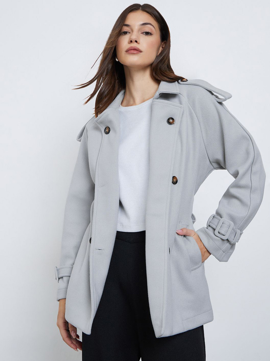 Styli Lapel Collar Longline Sporty Jacket