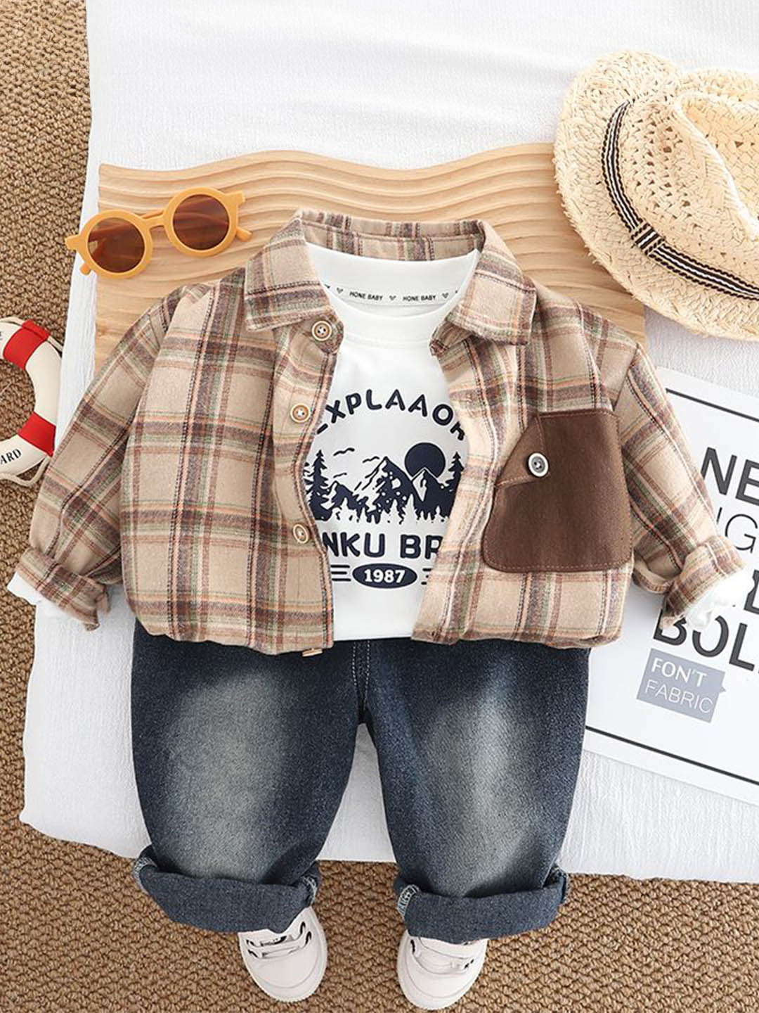 StyleCast x Revolte Boys Checked Pure Cotton T-shirt and Shirt with Jeans