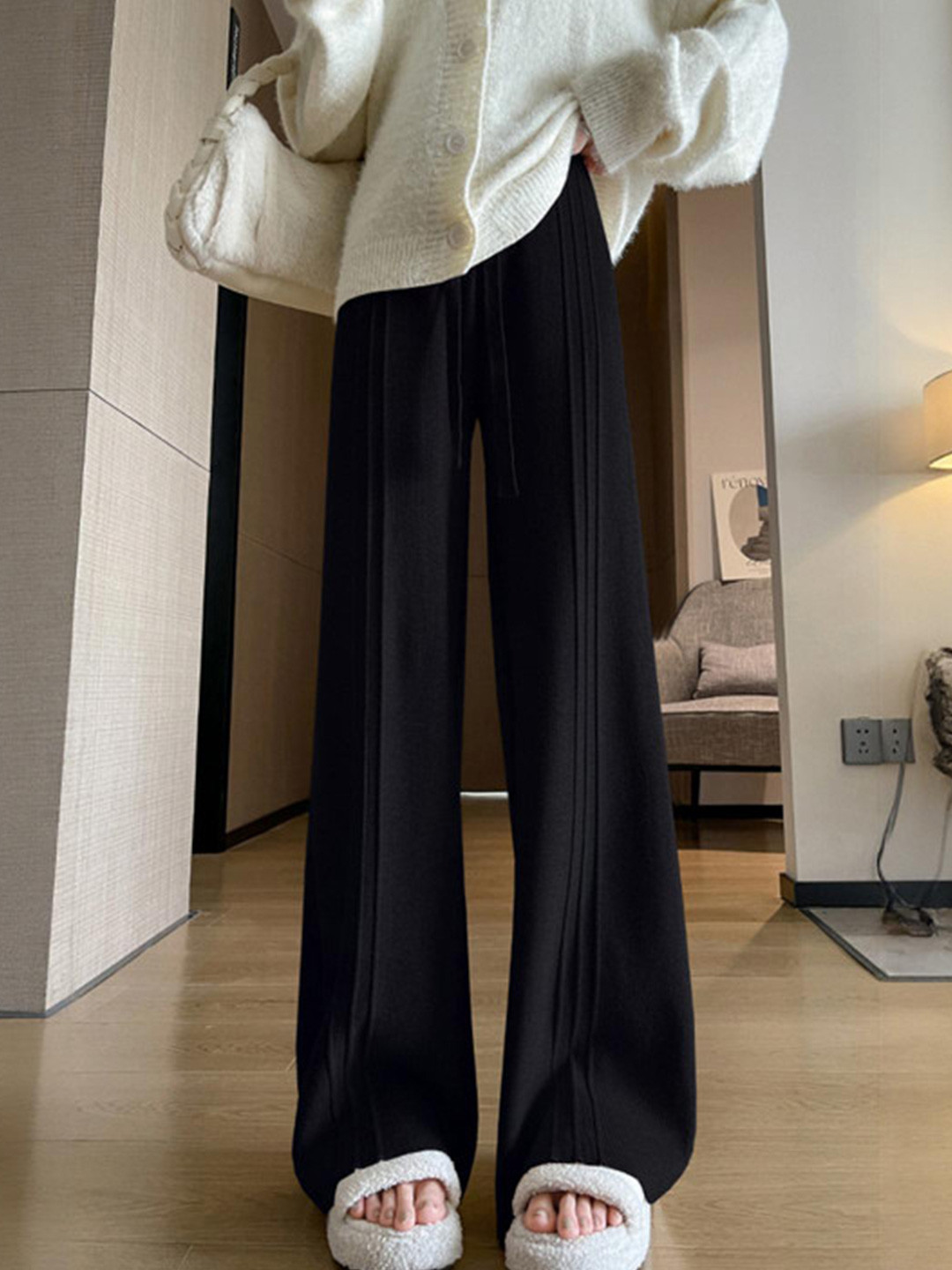 DressBerry Women Polyester High-Waisted Wide-Leg Track Pants