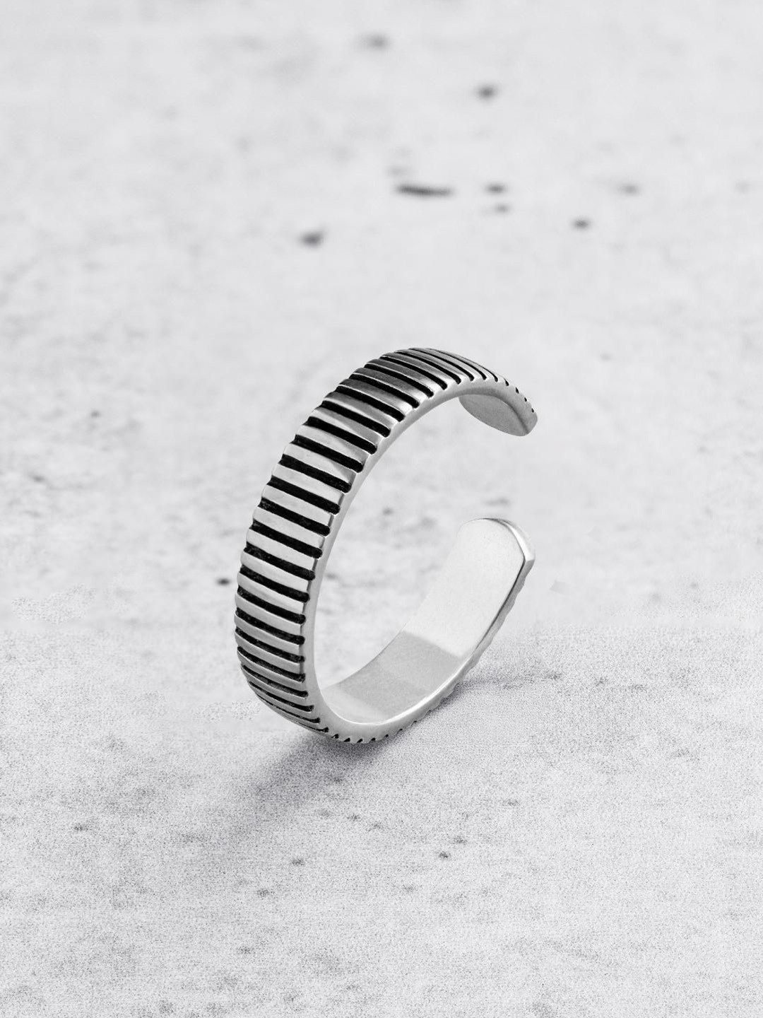 ORIONZ Sterling Silver Striped Bold Adjustable Finger Ring