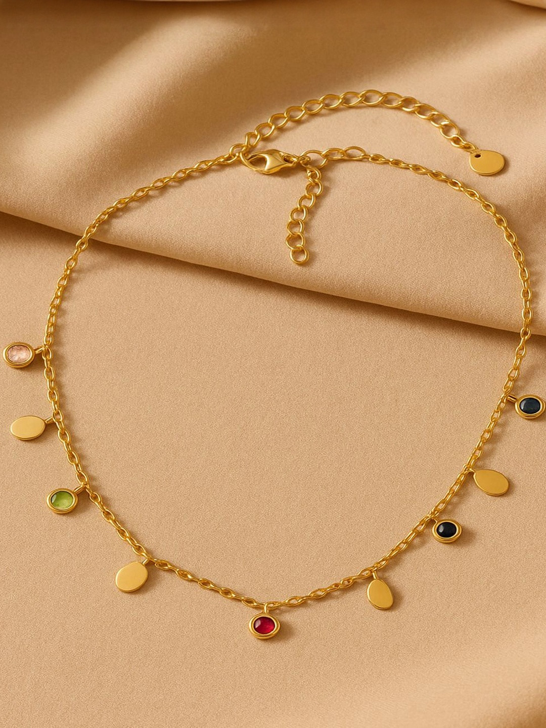 Jewelz Gold-Plated Crystals Studded Disc Charm Necklace