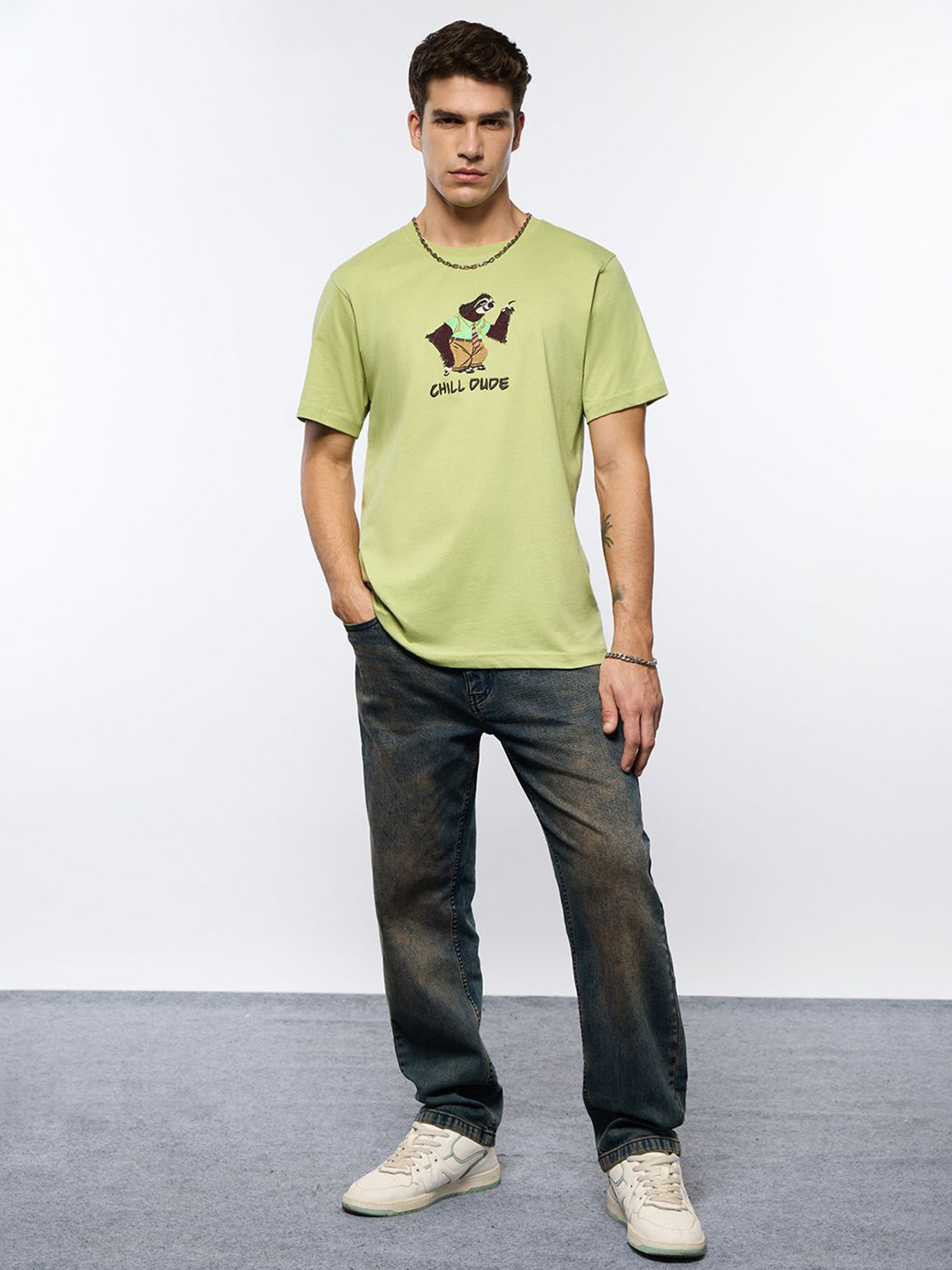 The Souled Store Disney Chill Dude Embroidered Pure Cotton T-Shirt