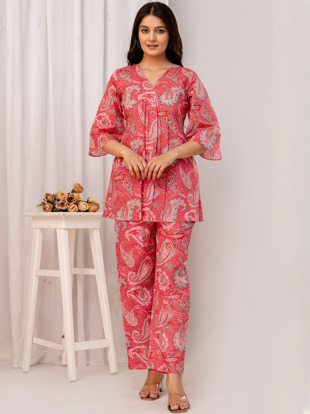 Anouk Women Print Bell Sleeve Pure Cotton A-Line Flared Top