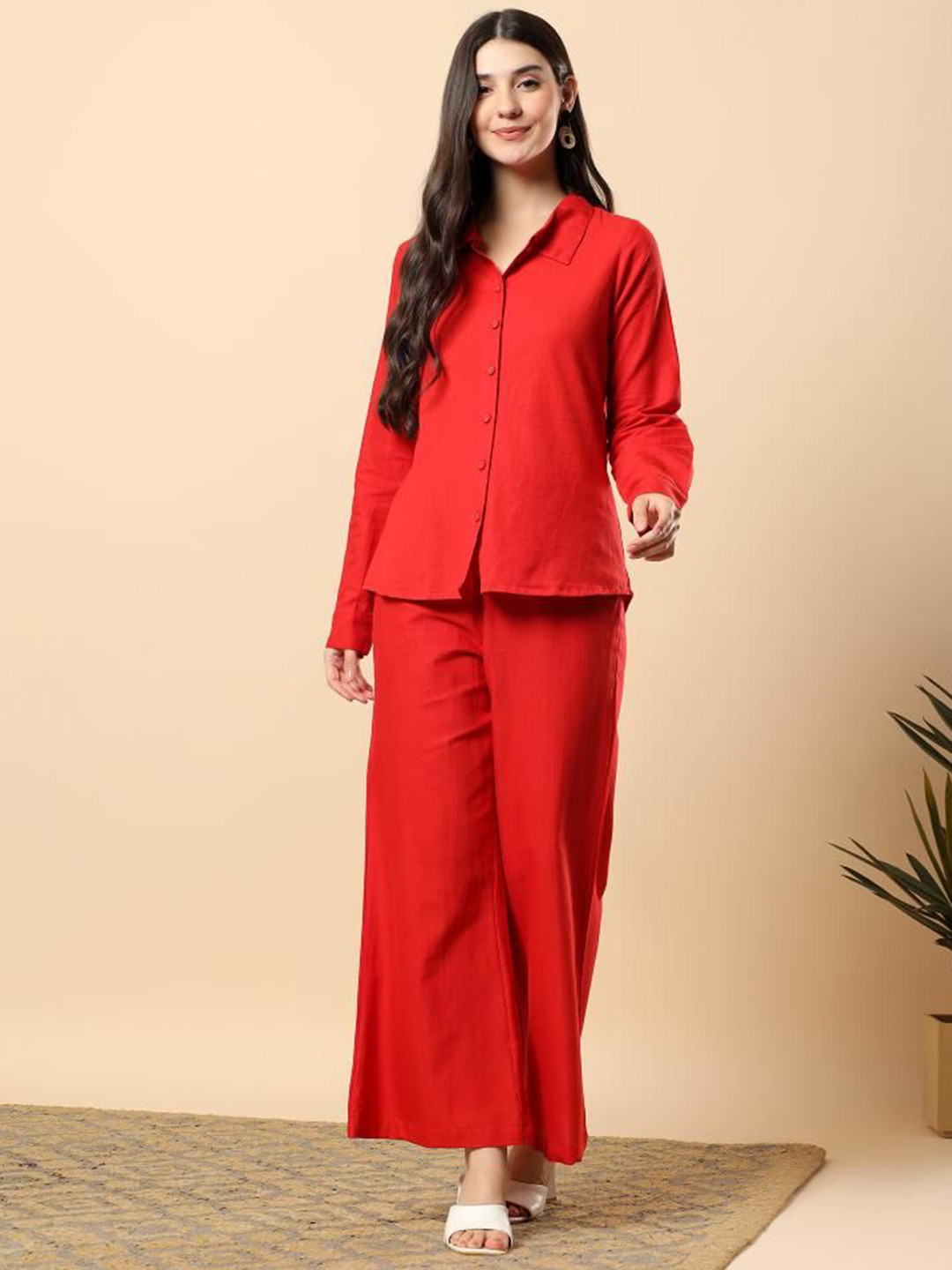 aayusika Women Cotton Flex Shirt with Trouser Co-Ords