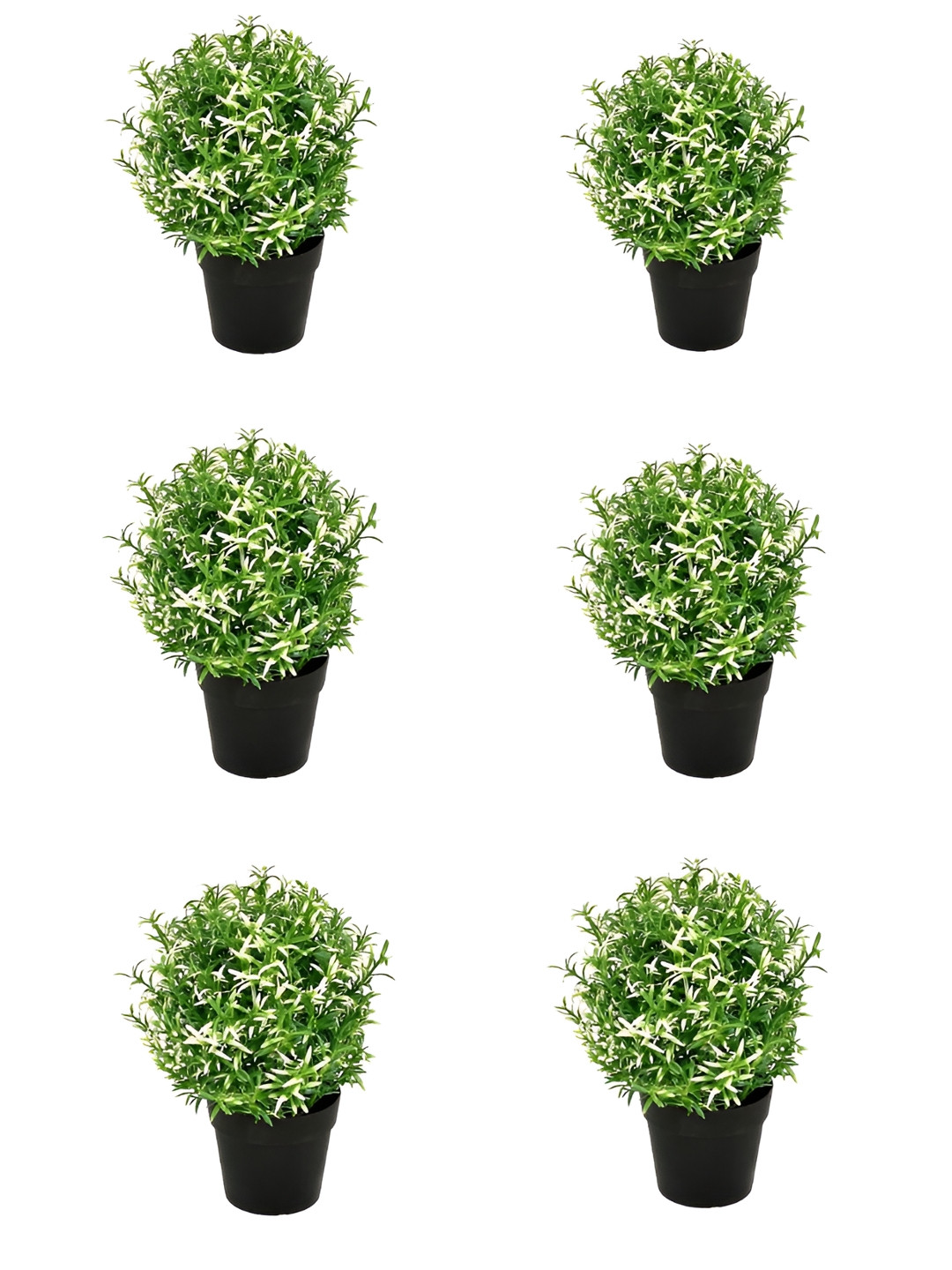 paperi Green & White 6  Pieces Rosmarinus Artificial Plants With Pots