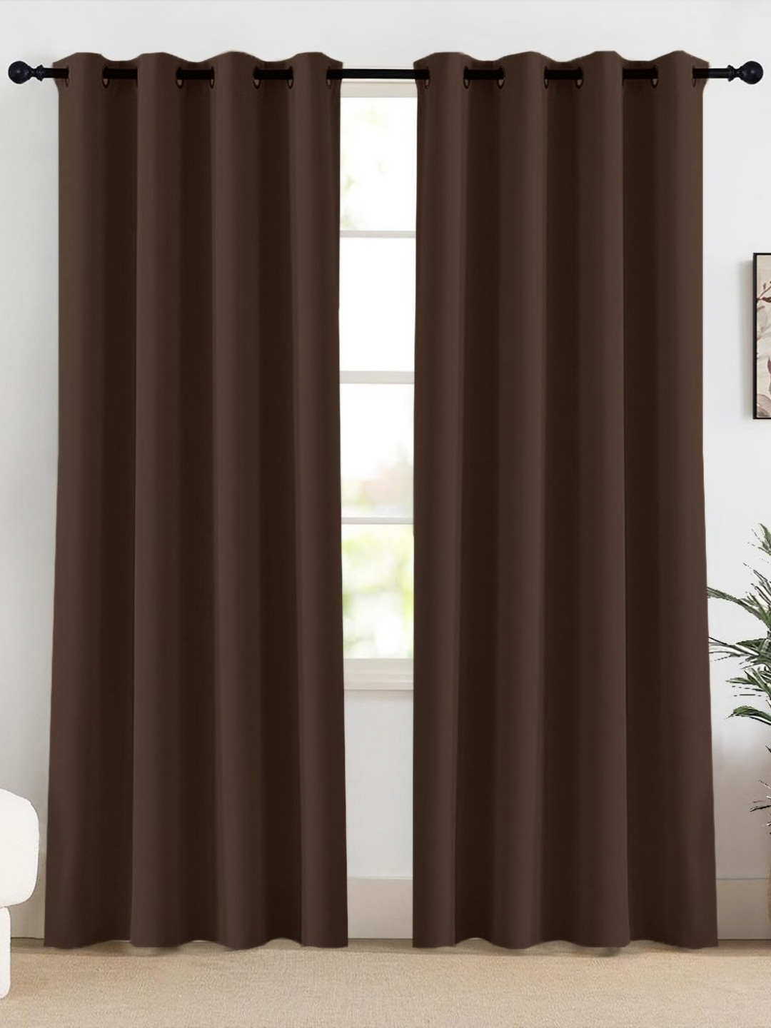 HOMEMONDE Brown 2 Pcs Blackout 10 Feet Long Room Privacy & Thermal Insulation Curtains