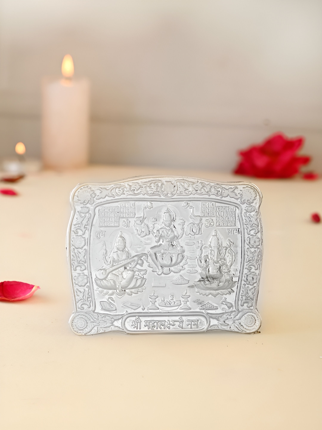 Voylla  Grey Textured 92.5 Sterling Silver Lakshmi Ganesh Saraswati Patra
