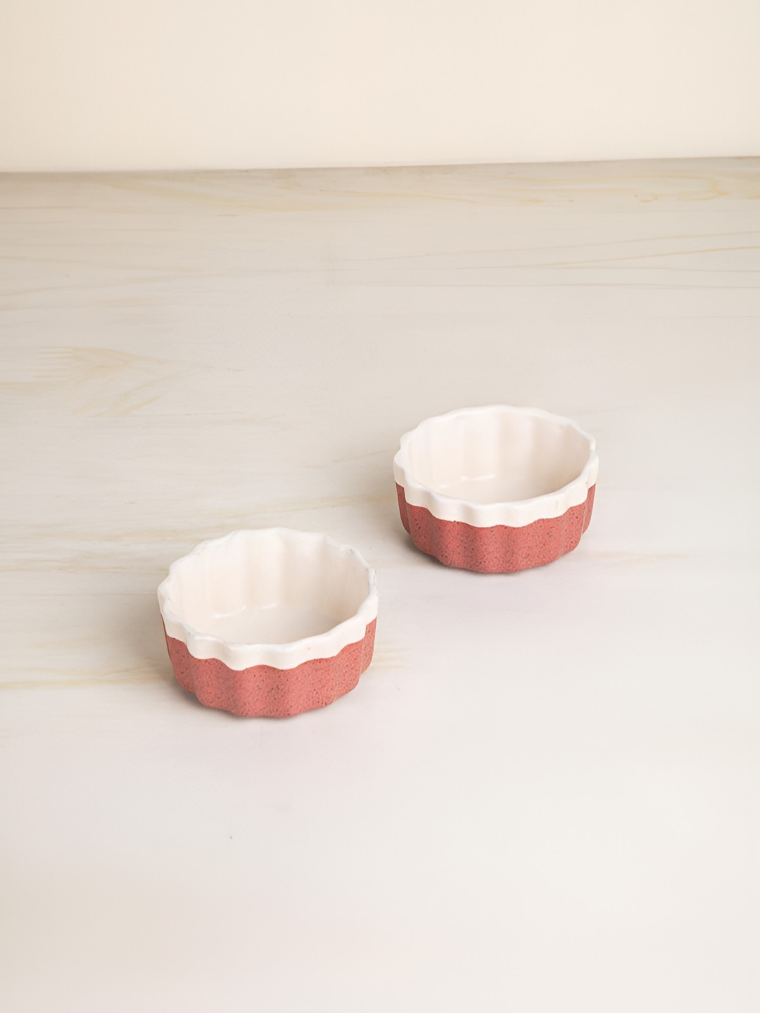 FREEDOM TREE White & Rust 2 Pieces Round Ceramic Ramekin Bowls