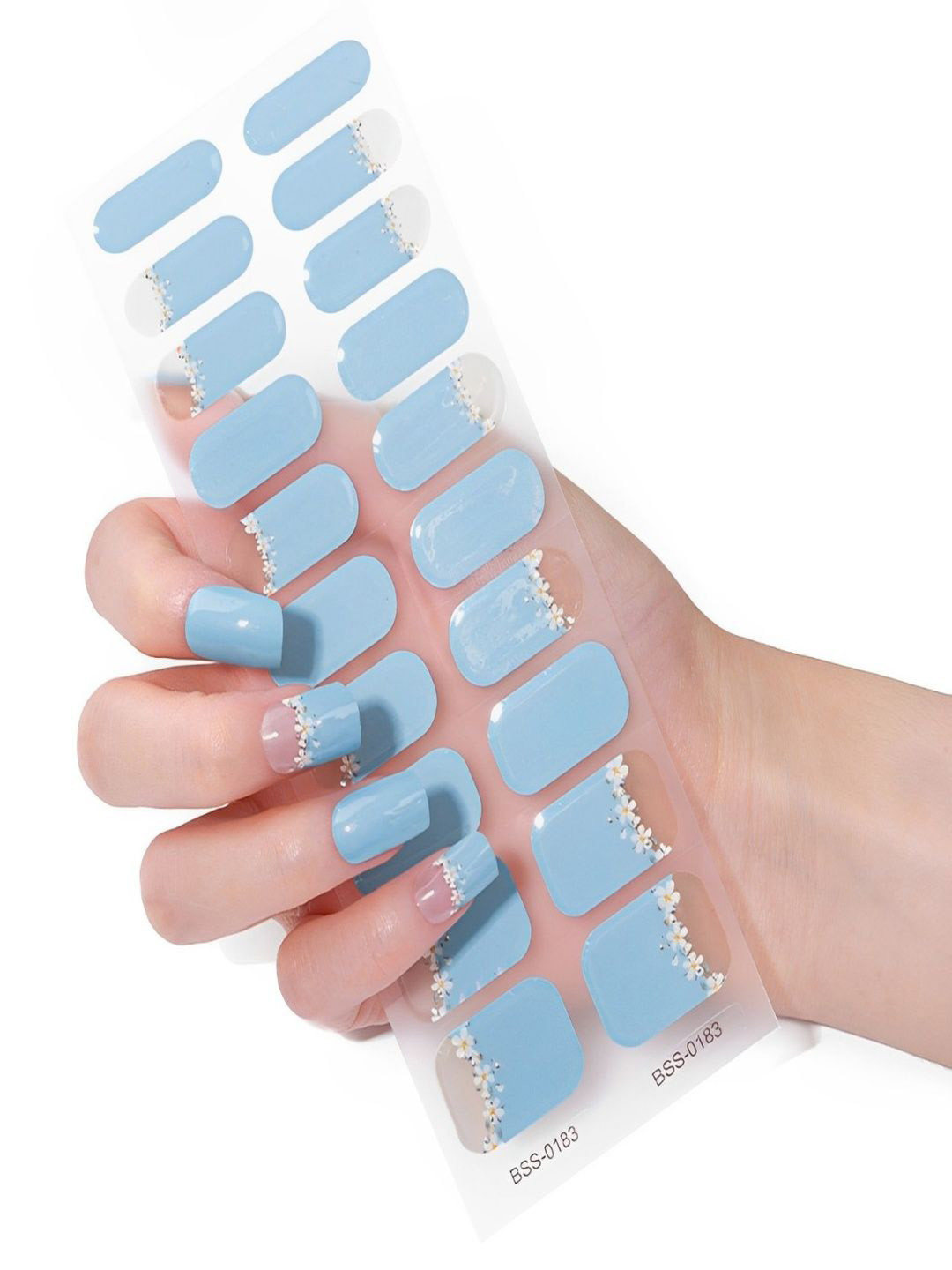 TLISMI Set Of 20 Self Adhesive Semi Cured Nail Gel Strips - Blue Daisy Drip