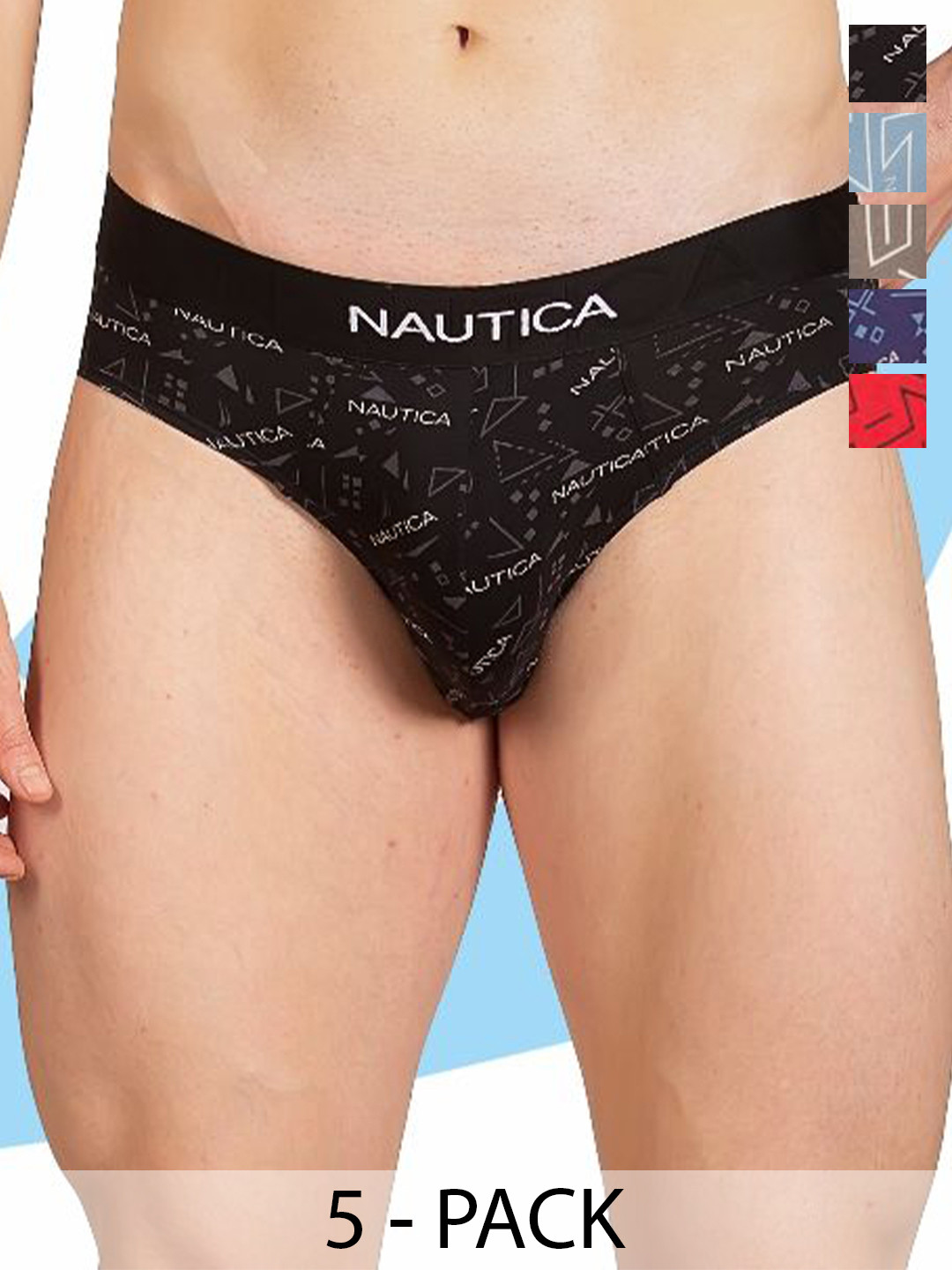 Nautica Pack Of 5 Printed Mid-Rise Anti-Bacterial Breathable Basic Briefs N_LJABF01