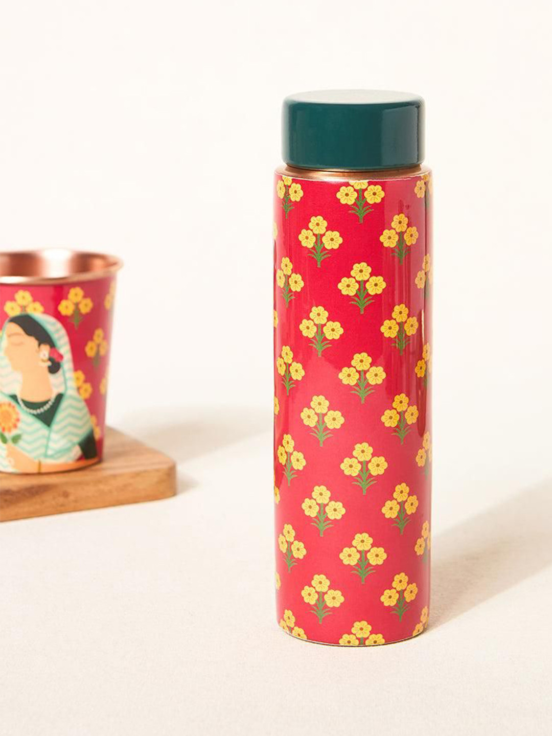 Chumbak Red & Yellow Copper Printed Water Bottle 500 ml