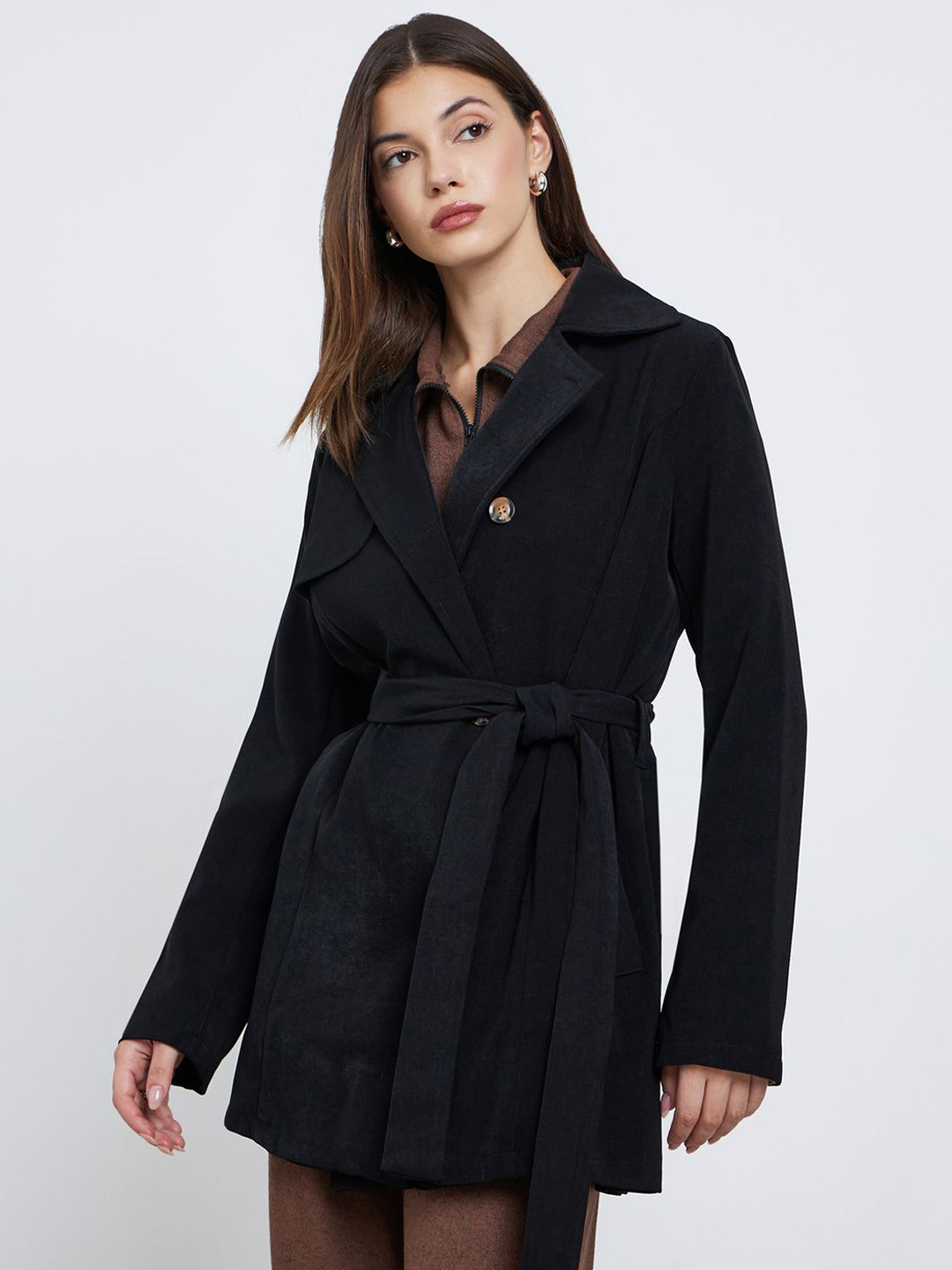 Styli Lapel Collar Longline Sporty Jacket