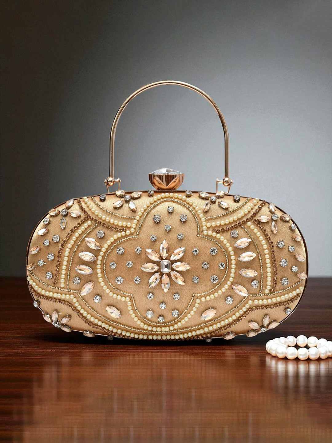 FOR THE BEAUTIFUL YOU Embroidered Box Clutch With Wrist Loop