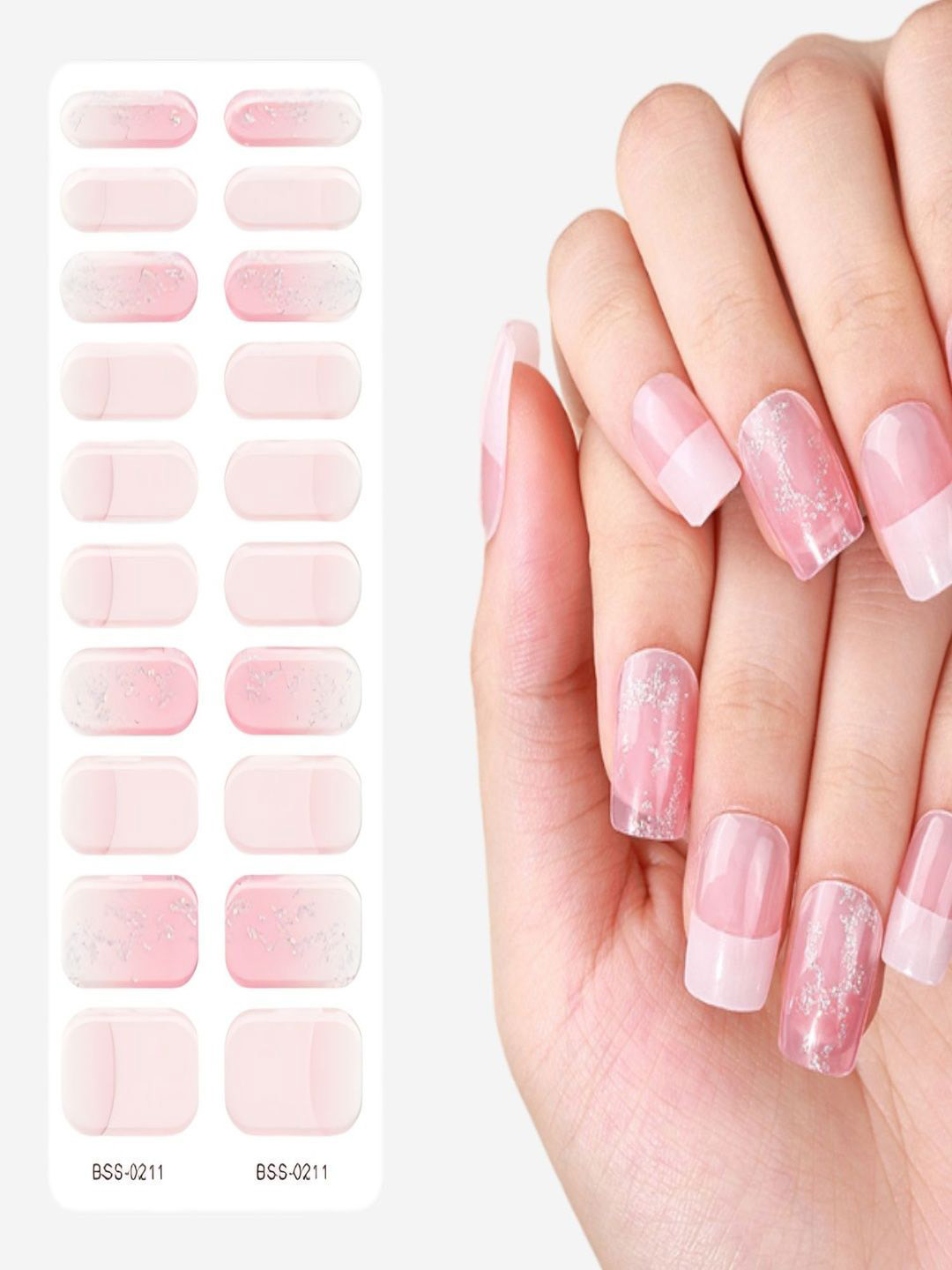 TLISMI Set Of 20 Self Adhesive Semi Cured Nail Gel Strips - Sweet Pink Glow