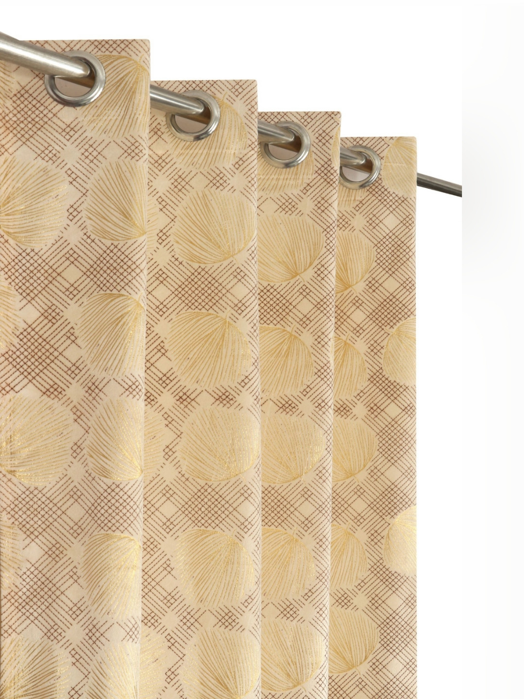 GEET CREATIONS Cream And Gold Toned 2 Pieces Room Darkening Velvet Window Curtains