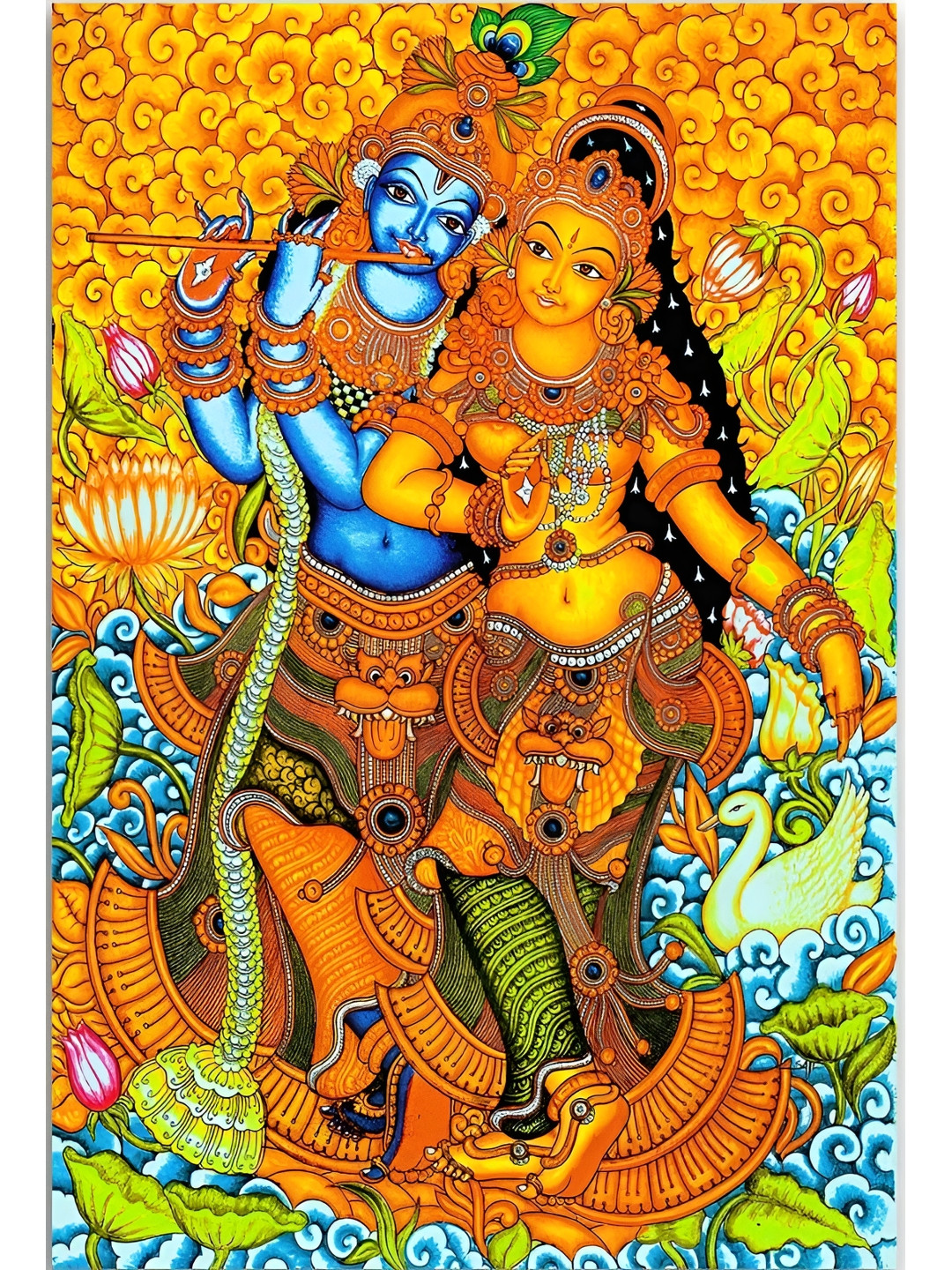 PixelAura Orange & Blue Religious Radha Krishna Printed Wall Sticker