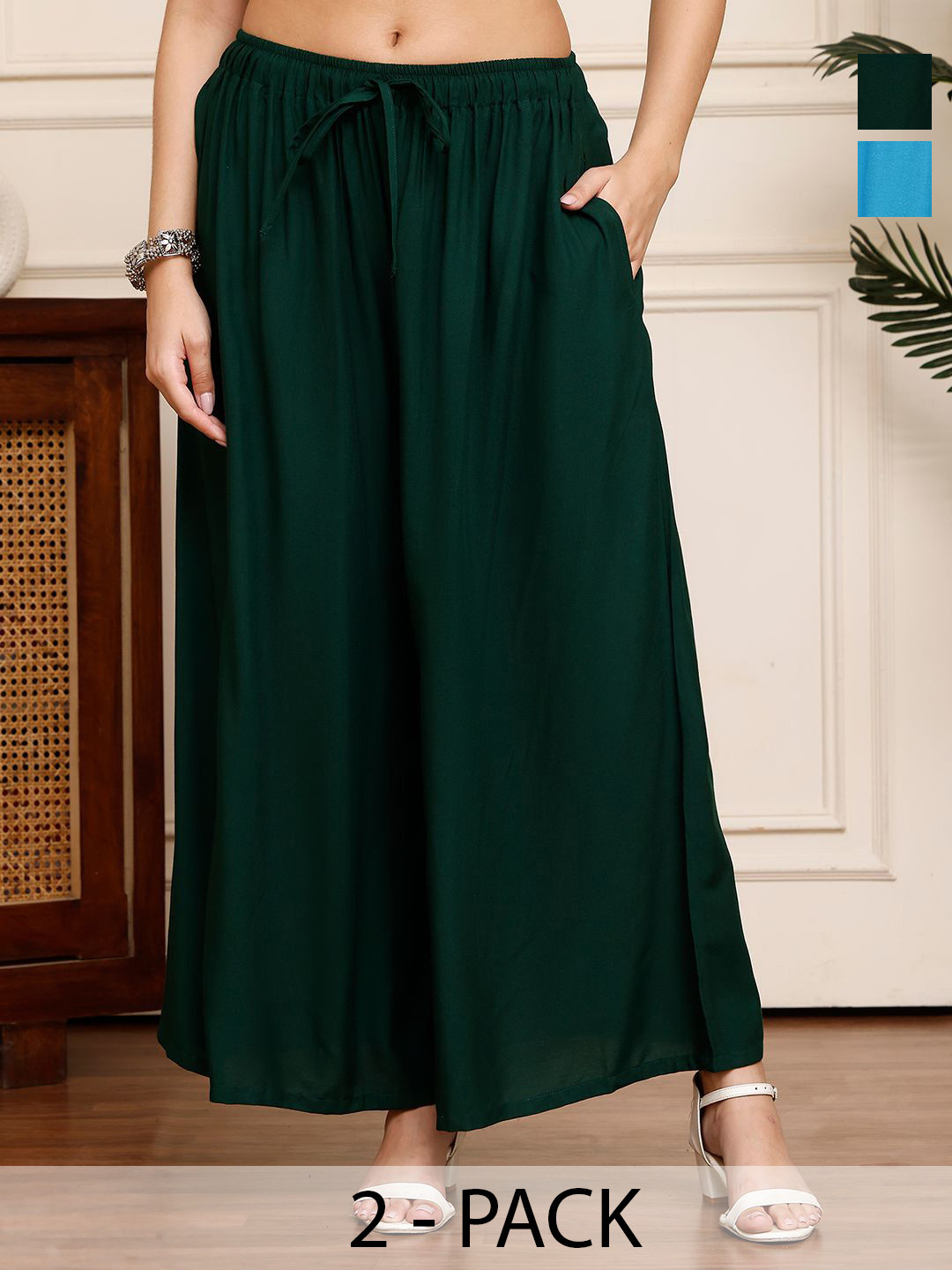 Valles365 by S.C. Women Pack Of 2 Flared Palazzos