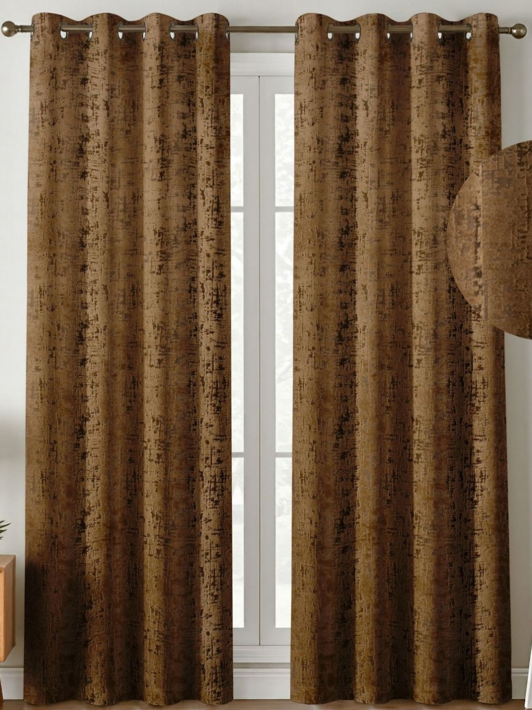 Kiara Creations Brown Coloured 2 Pcs Self Design Printed Room Darkening Door Curtains