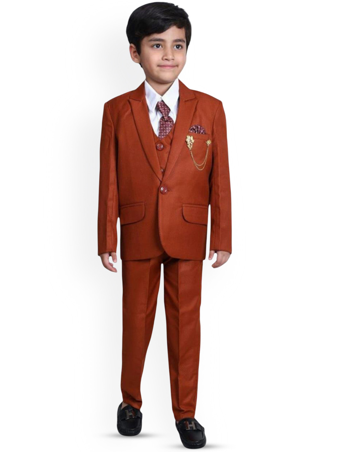 BAESD Boys Notched Lapel Regular Fit Single-Breasted Suit 5 Pieces Suit