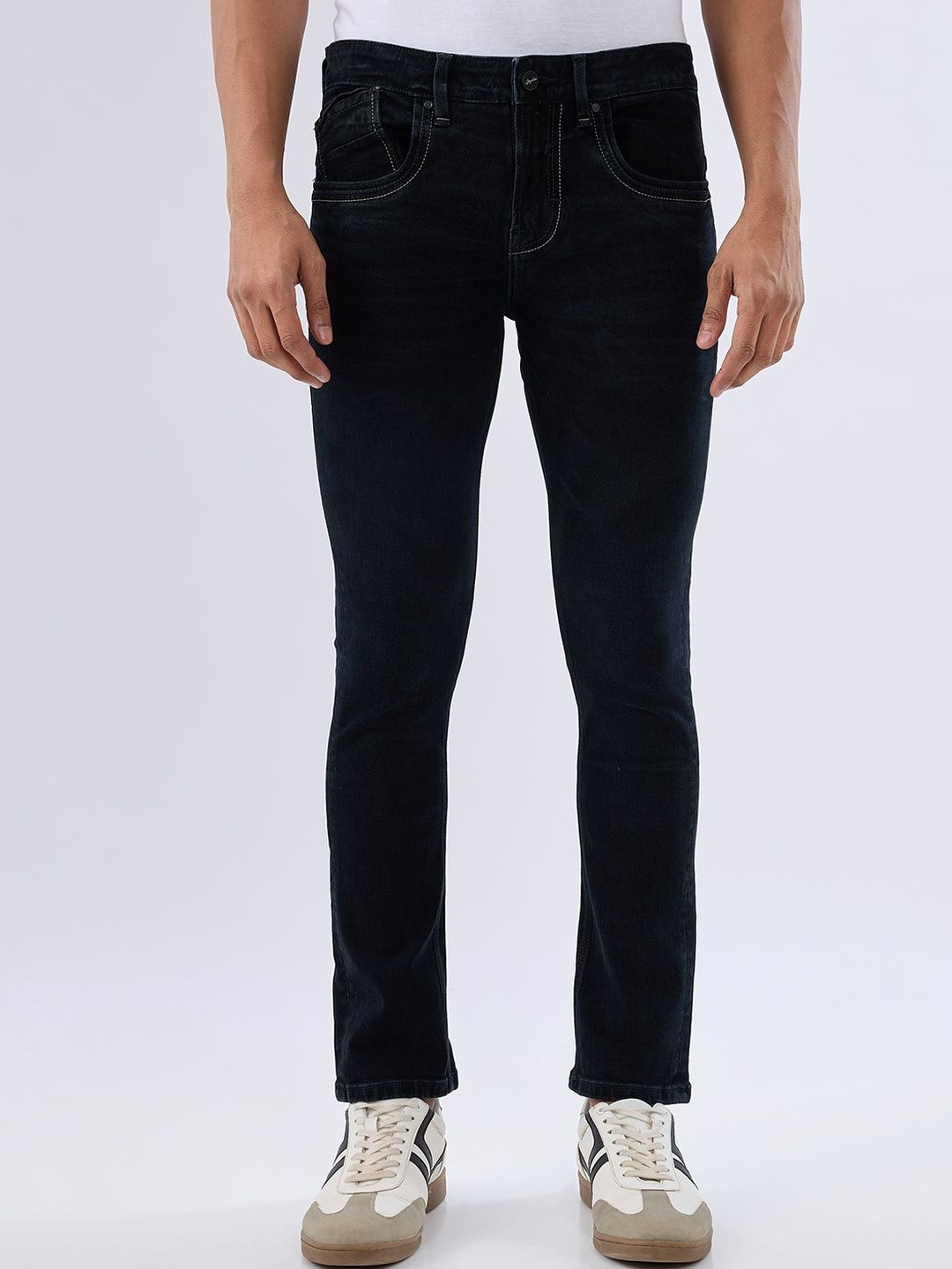 Spykar Black Slim Fit Low Rise Jeans For Men