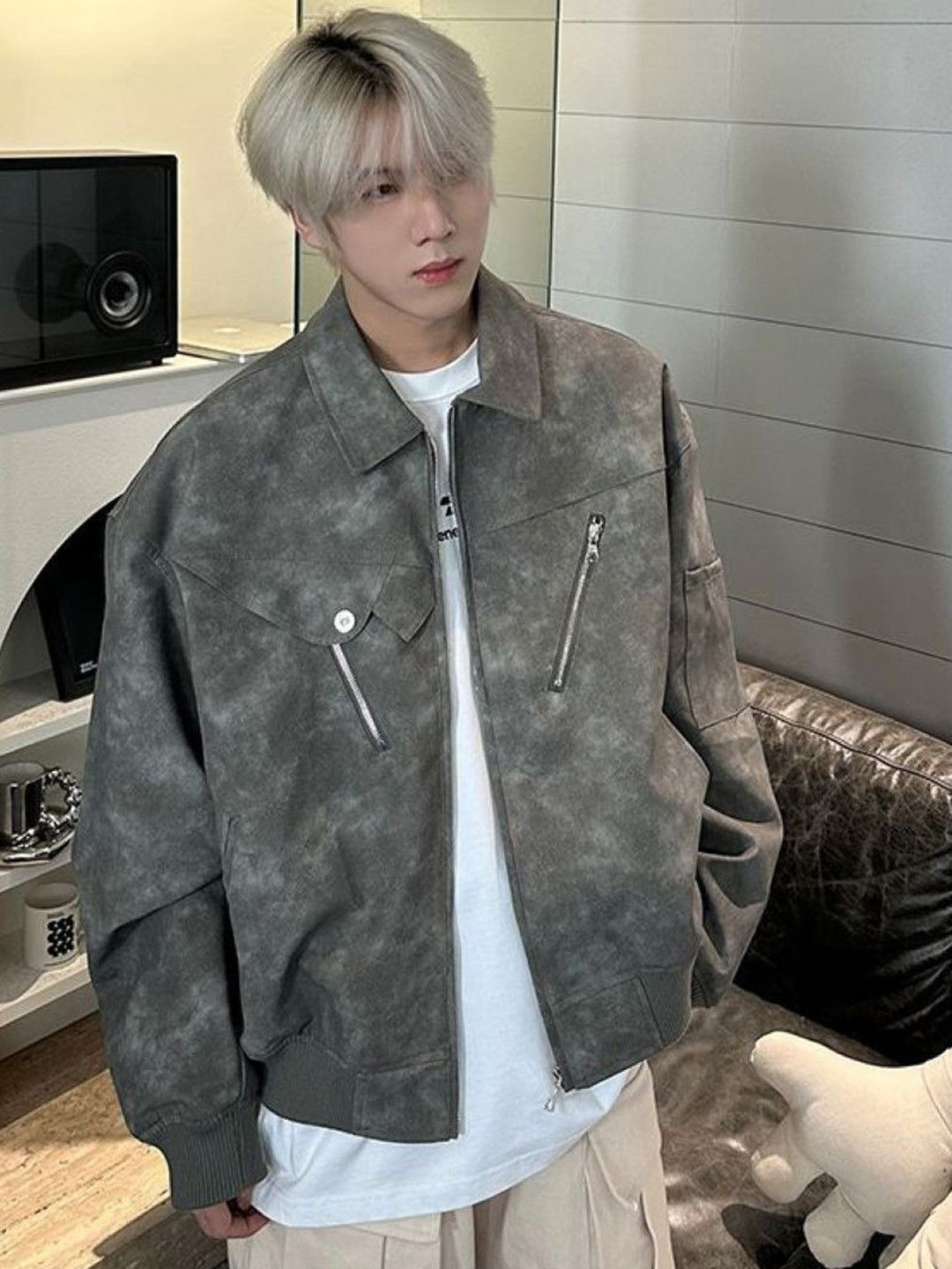 StyleCast Men Leather Open Front  Long Sleeves Jacket