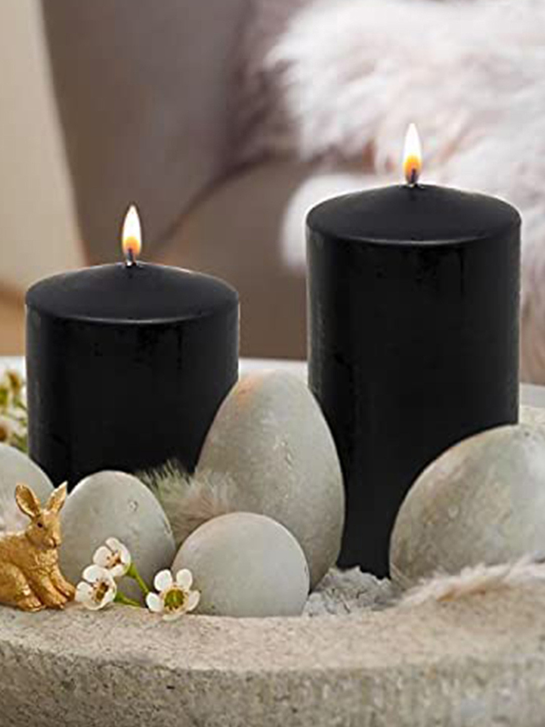 atorakushon Black Smokeless Scented Tall Pillar Candle