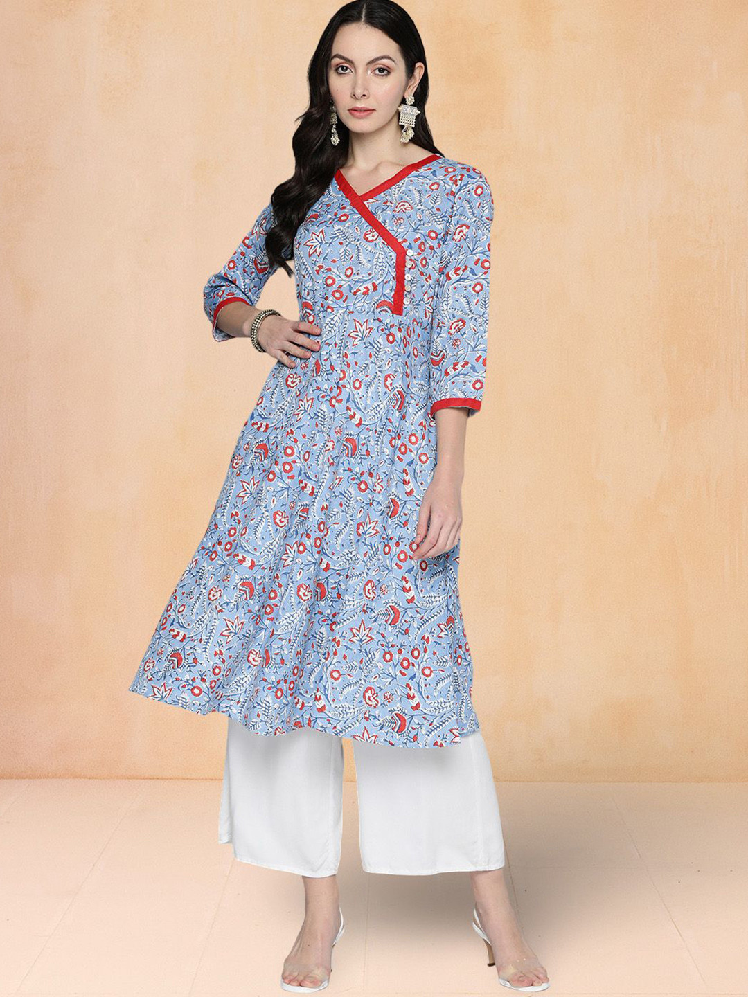 Jompers Women Floral Printed Angrakha Style Kurta
