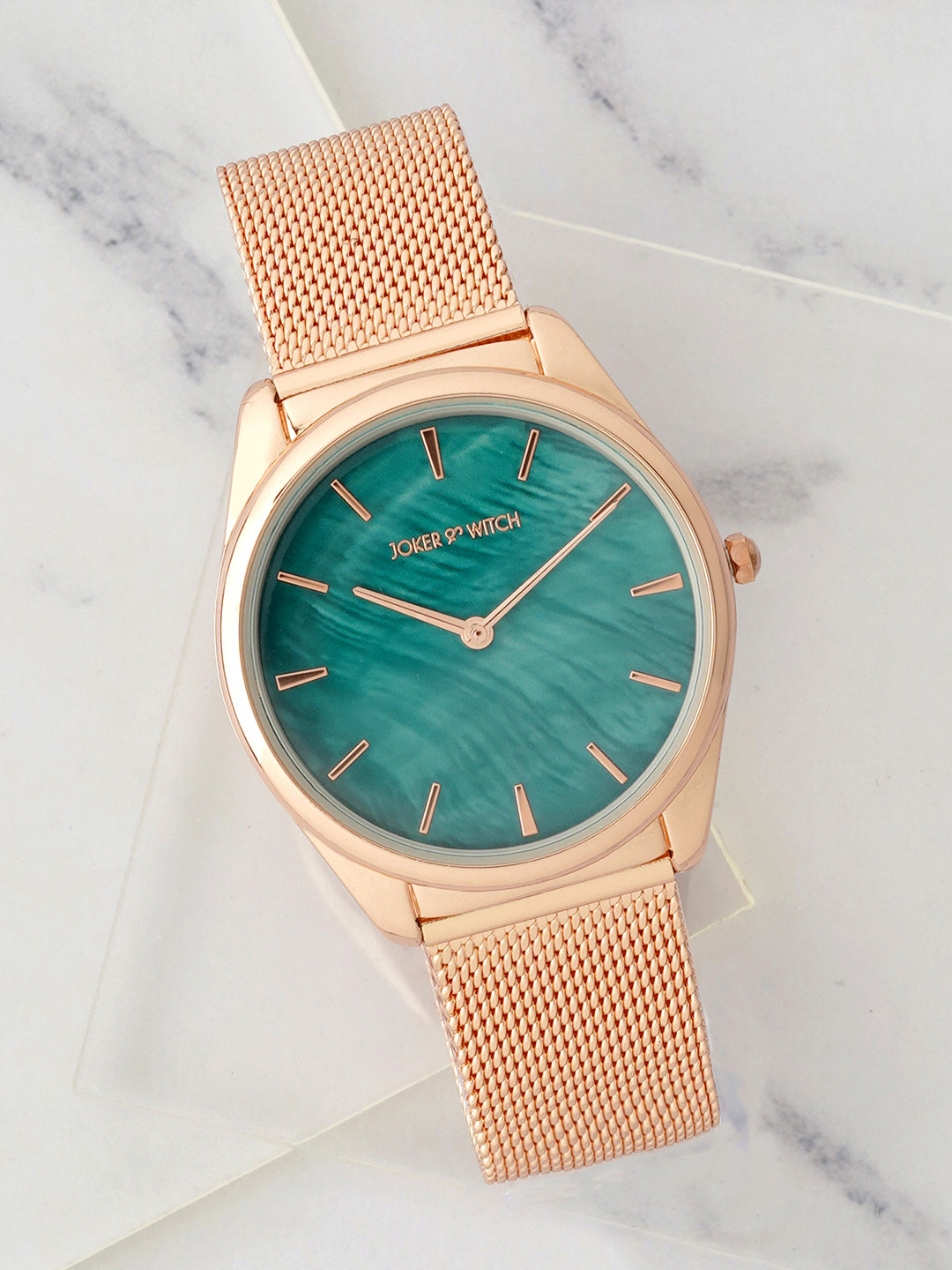 JOKER & WITCH Women Green Patterned Dial & Rose Gold Toned Straps Analogue Watch