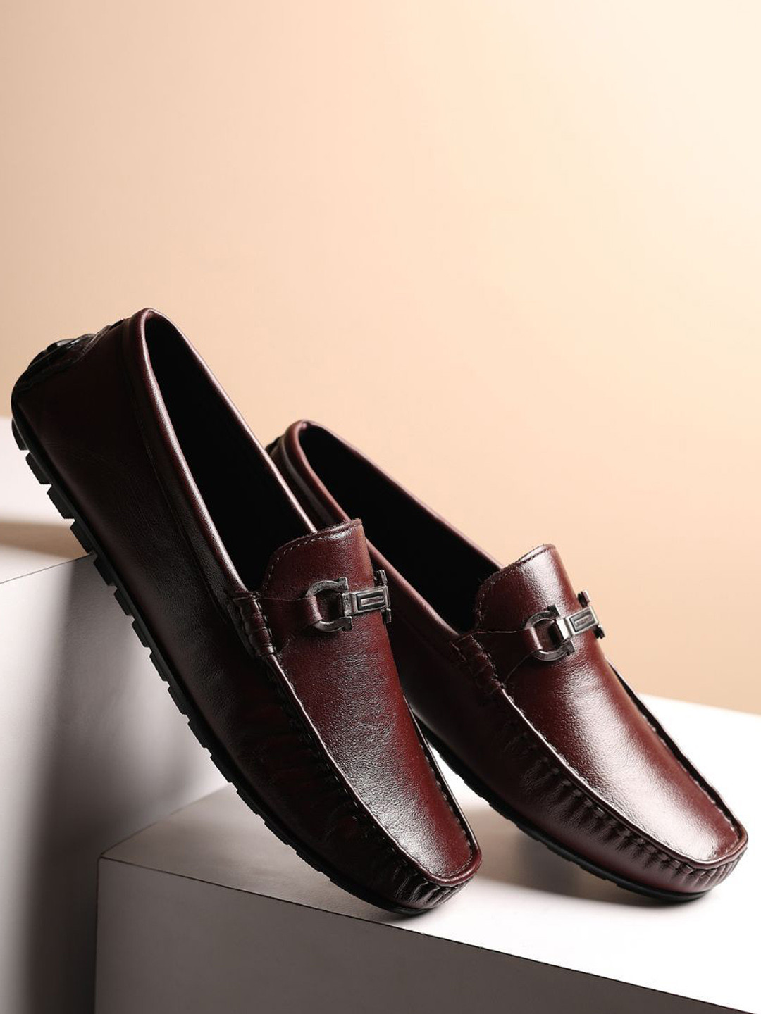 Hayes London Men Square Toe Slip-On Leather Formal Loafers