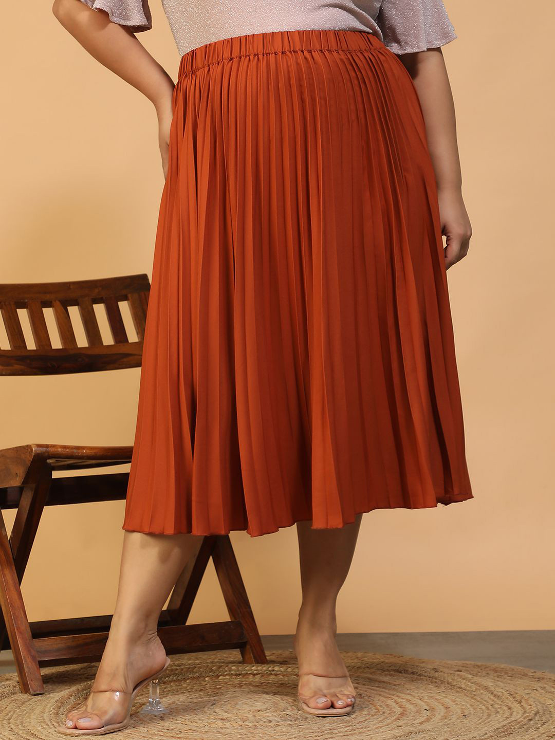 Oxolloxo Women Plus Size Accordion Pleats A-Line Midi Skirt