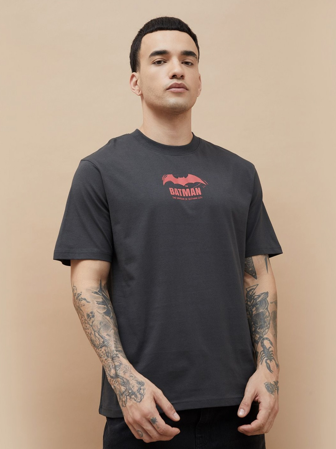 Fame Forever by Lifestyle Batman Printed Round Neck Relaxed Fit Cotton T-shirt