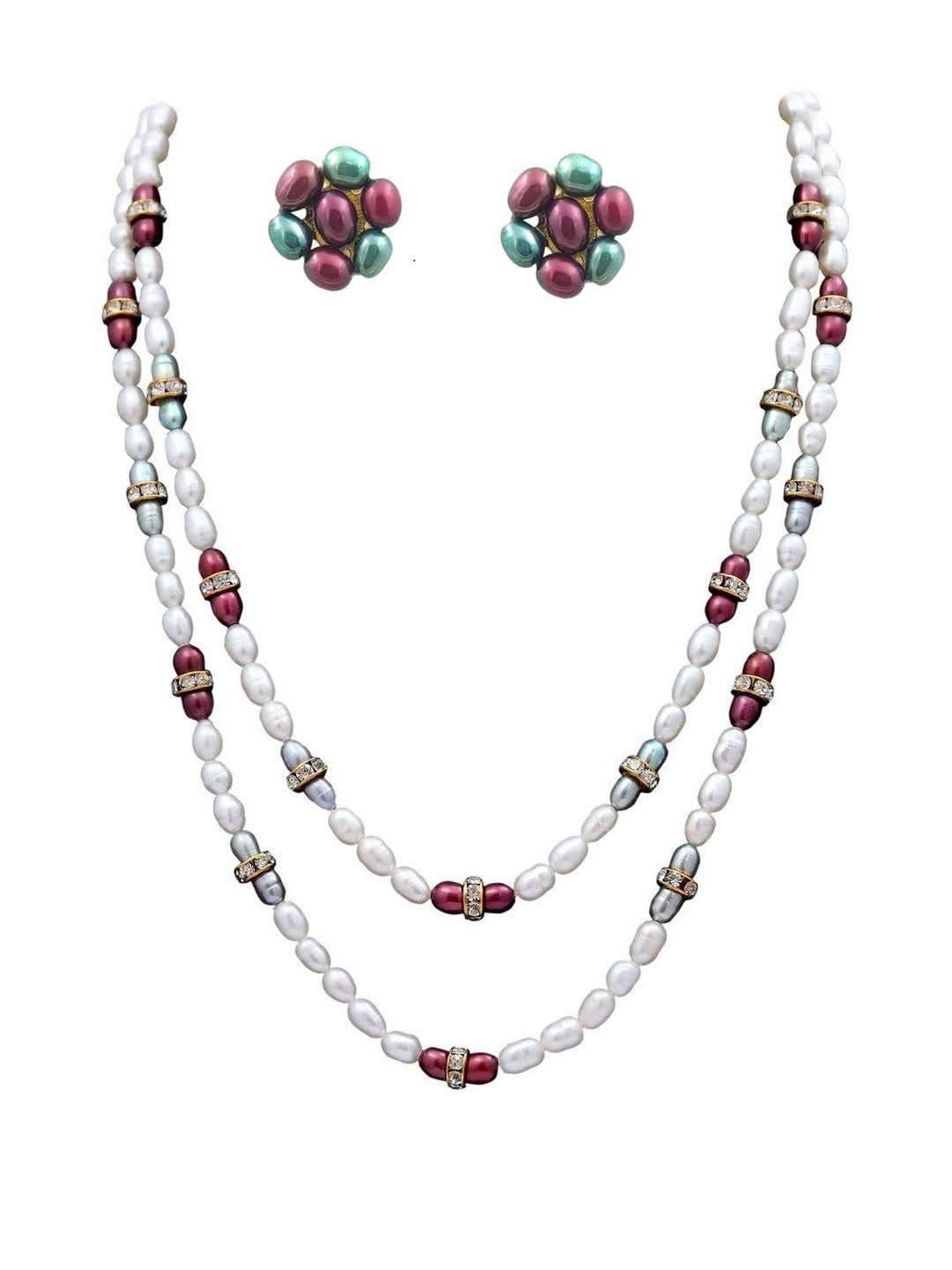 D.D Pearls Women Hyderabadi Freshwater Pearl 2 layers Necklace with Pearl Earrings