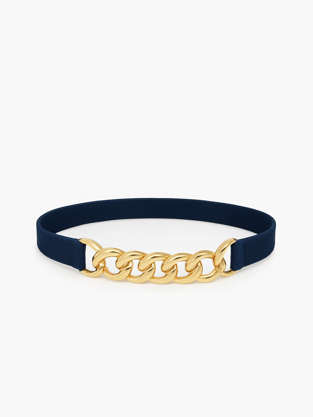 Niddleman Women Blue Stretchable Waist Belt with Gold Chain Detail