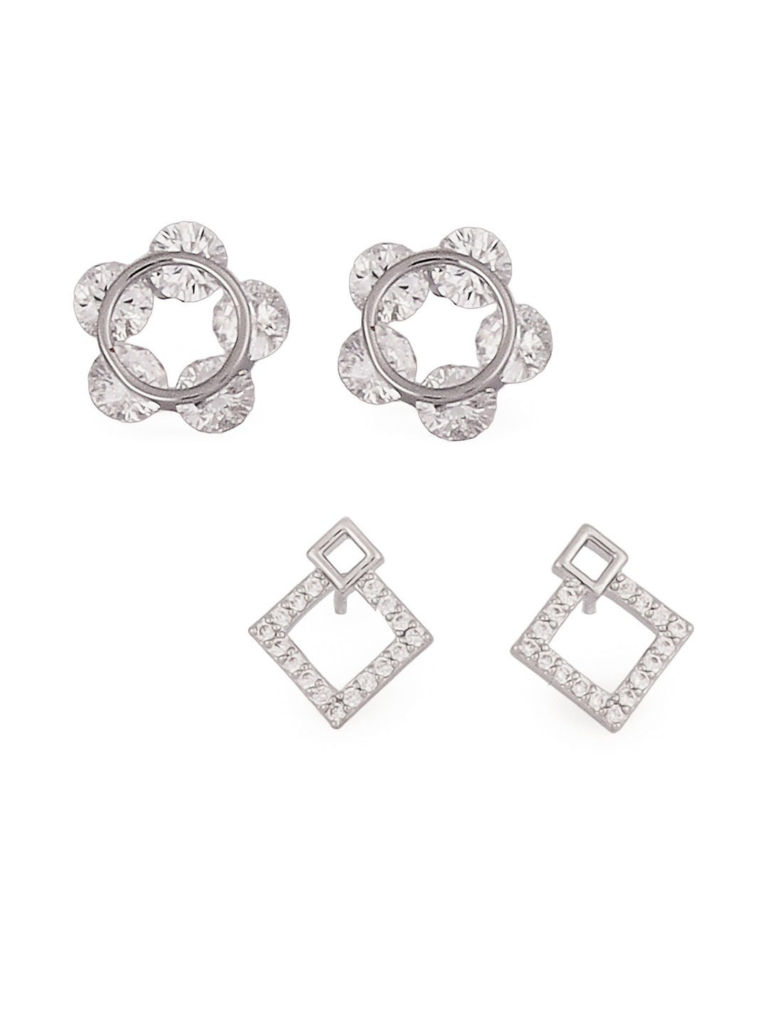 Saloni Fashion Jewellery Desirable Round Shape Silver Plated Combo Set of 2 Stud Earring