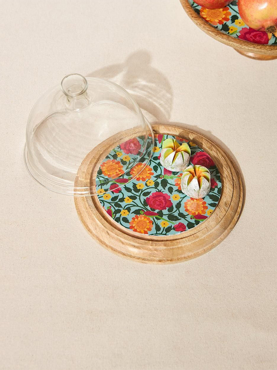 Chumbak Brown & Blue Wooden Cake Stand