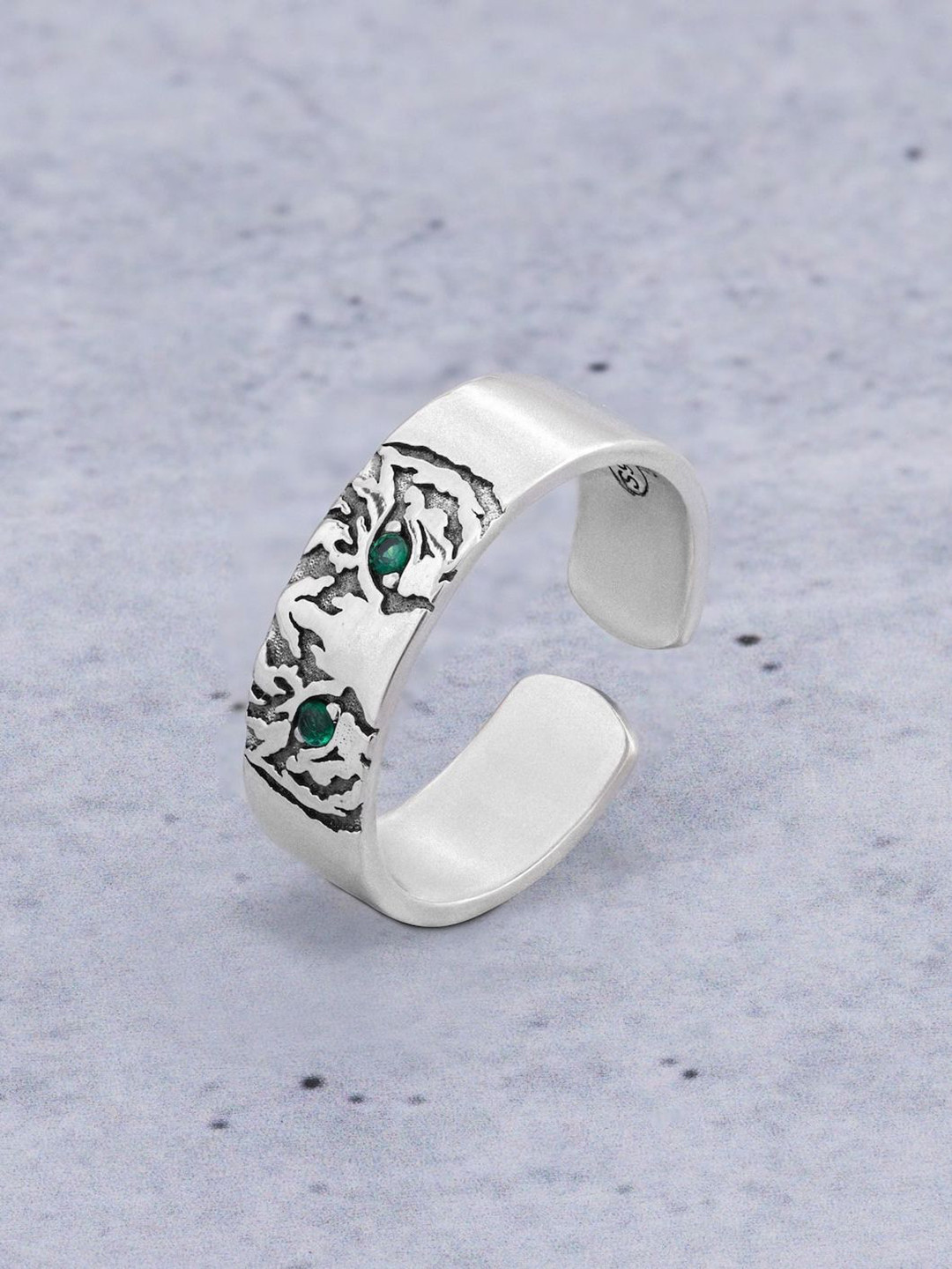 ORIONZ Men Sterling Silver Artificial Stones Studded Adjustable Finger Ring